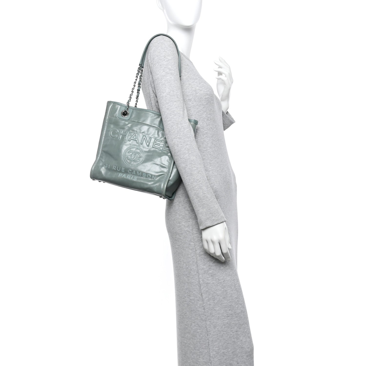 Glazed Calfskin Mini Deauville Tote Green