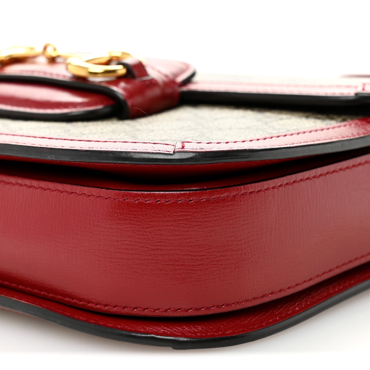 GG Supreme Monogram Azalea Calfskin Horsebit 1955 Shoulder Bag Beige Ebony New Cherry Red