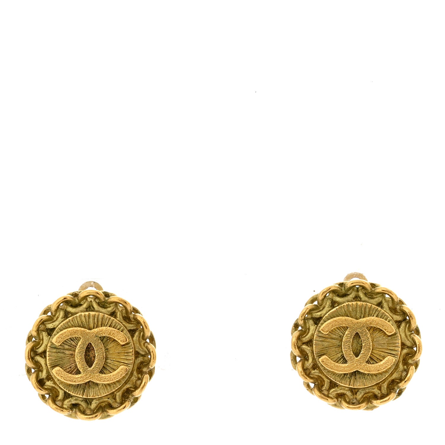 Round CC Clip On Earrings Gold