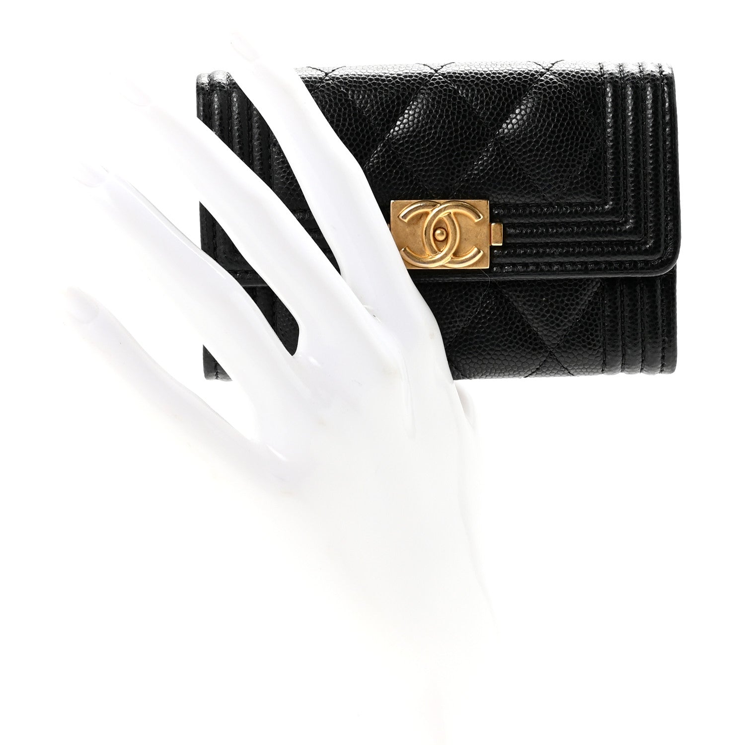 Caviar Quilted Boy Flap Card Holder Black