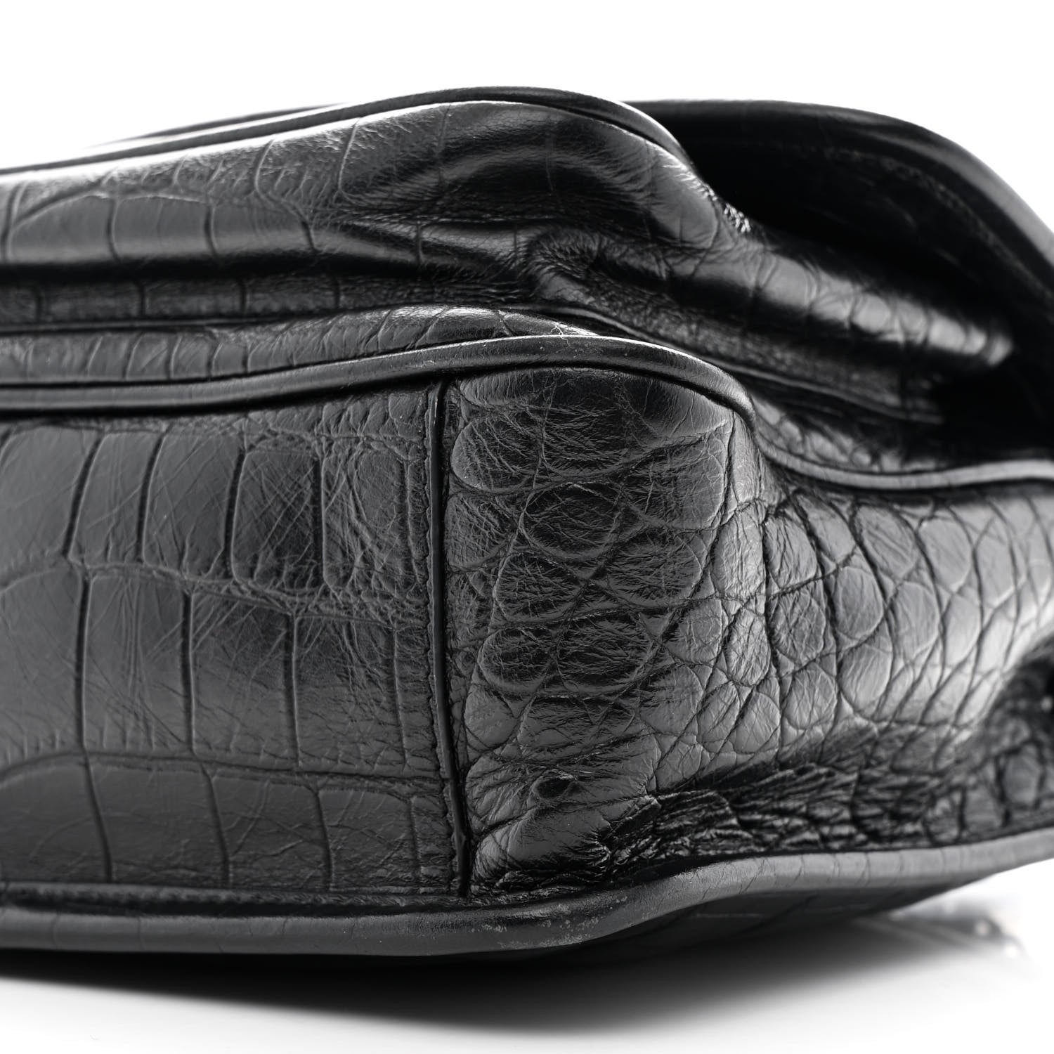Calfskin Crocodile Embossed Matelasse Monogram Baby Niki Chain Satchel Black