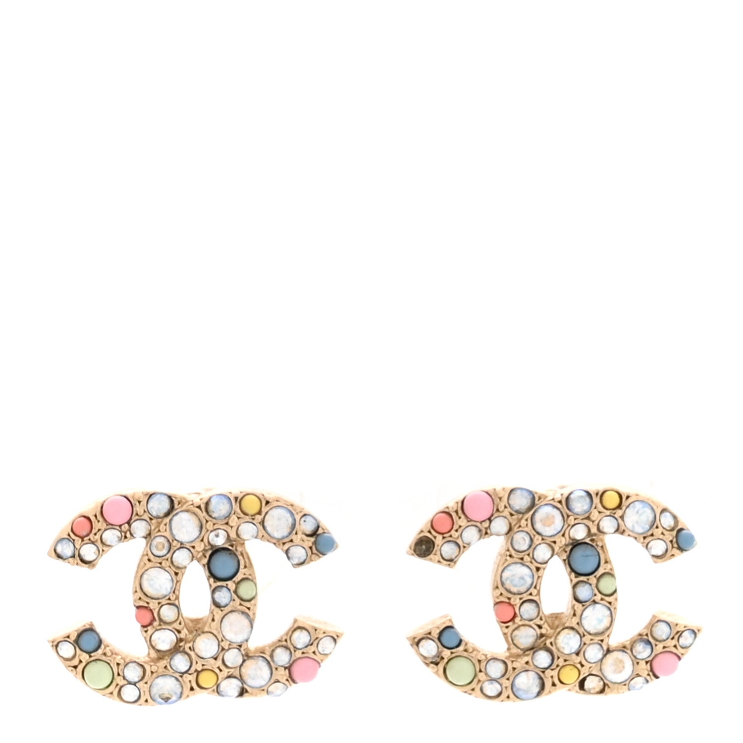 Resin Pearl Crystal CC Earrings Gold Multicolor
