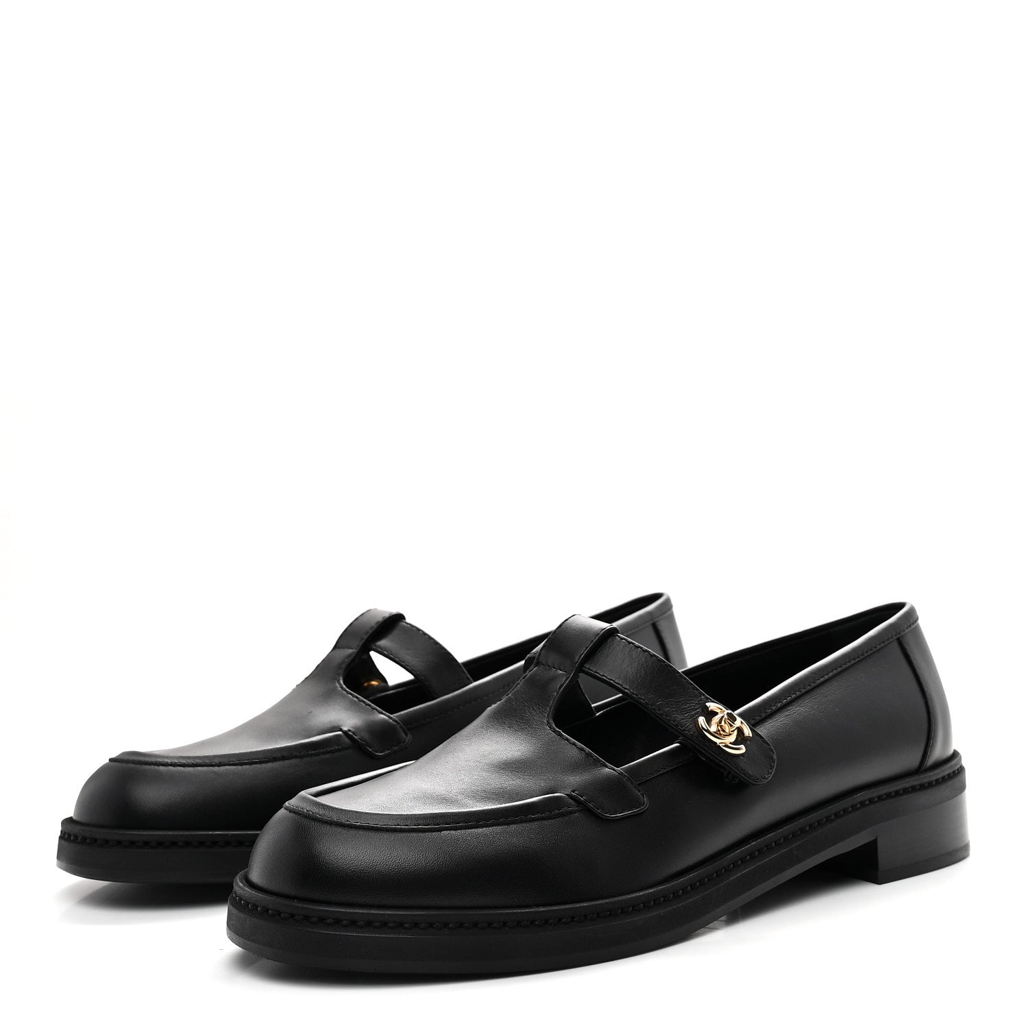 Calfskin CC Turnlock Moccasin Loafers 40 Black