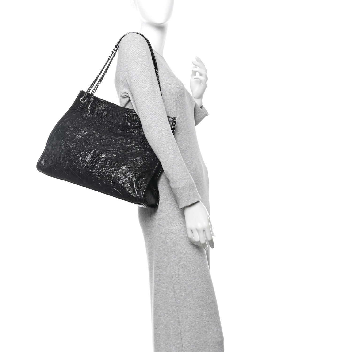 Crinkled Calfskin Matelasse Monogram Large Niki Shopper Tote  Black