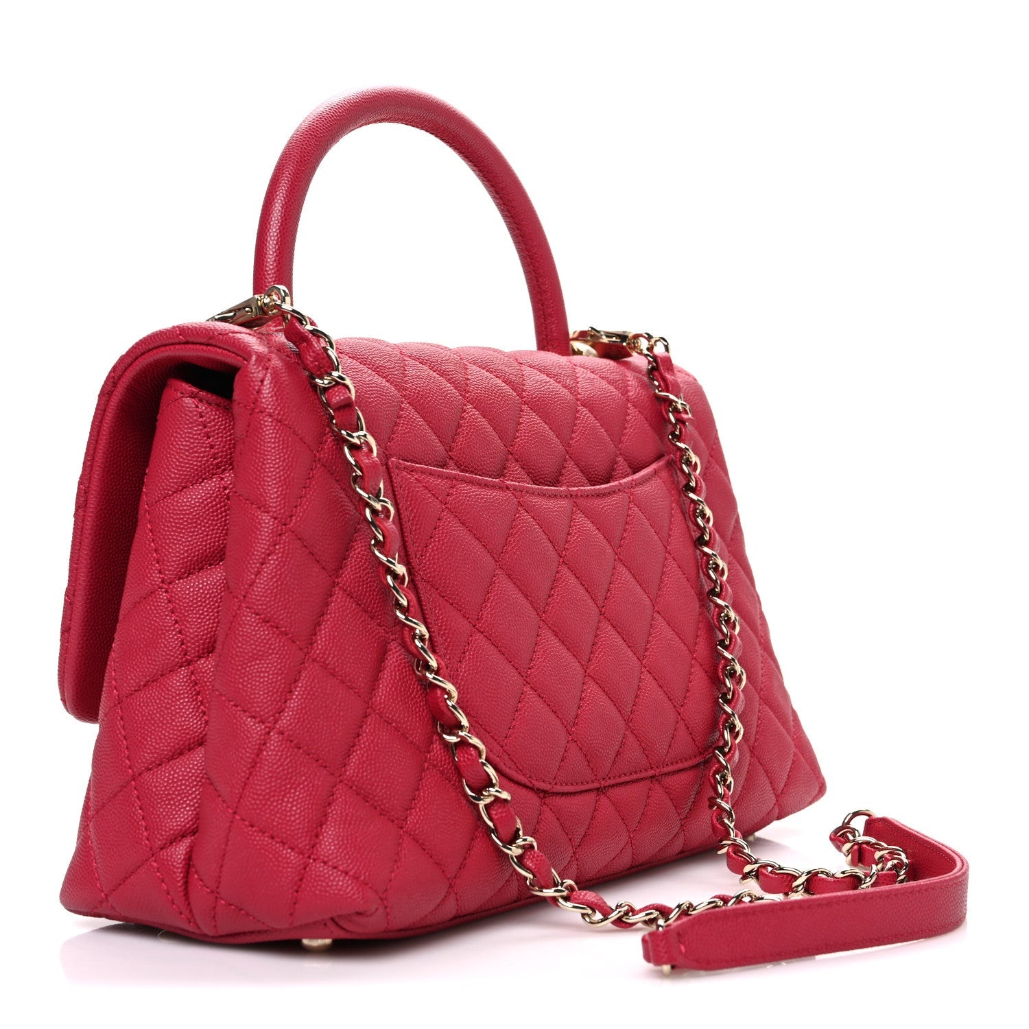 Caviar Quilted Small Coco Handle Flap Dark Pink