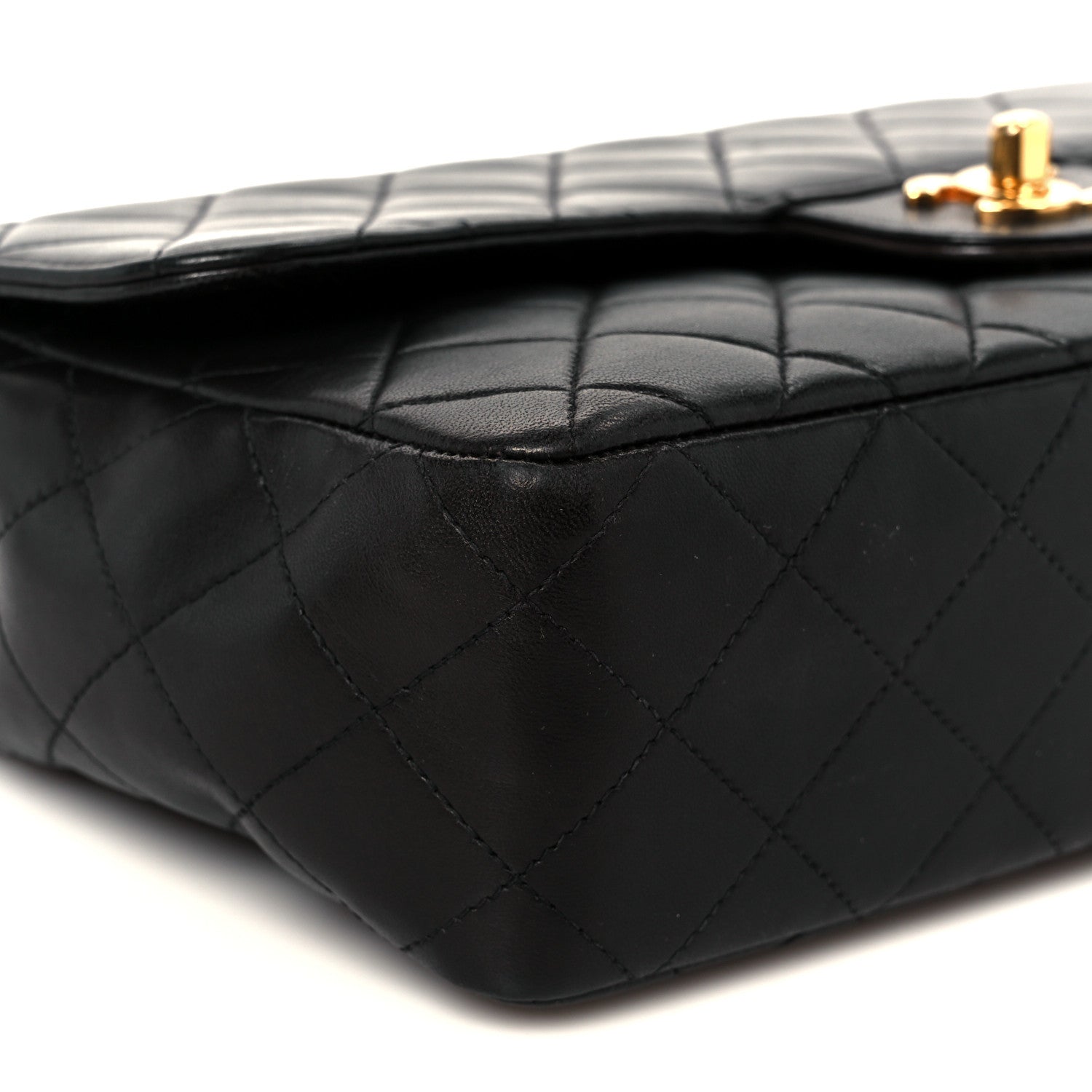 Lambskin Quilted Medium Rectangular Kelly Flap Bag Black