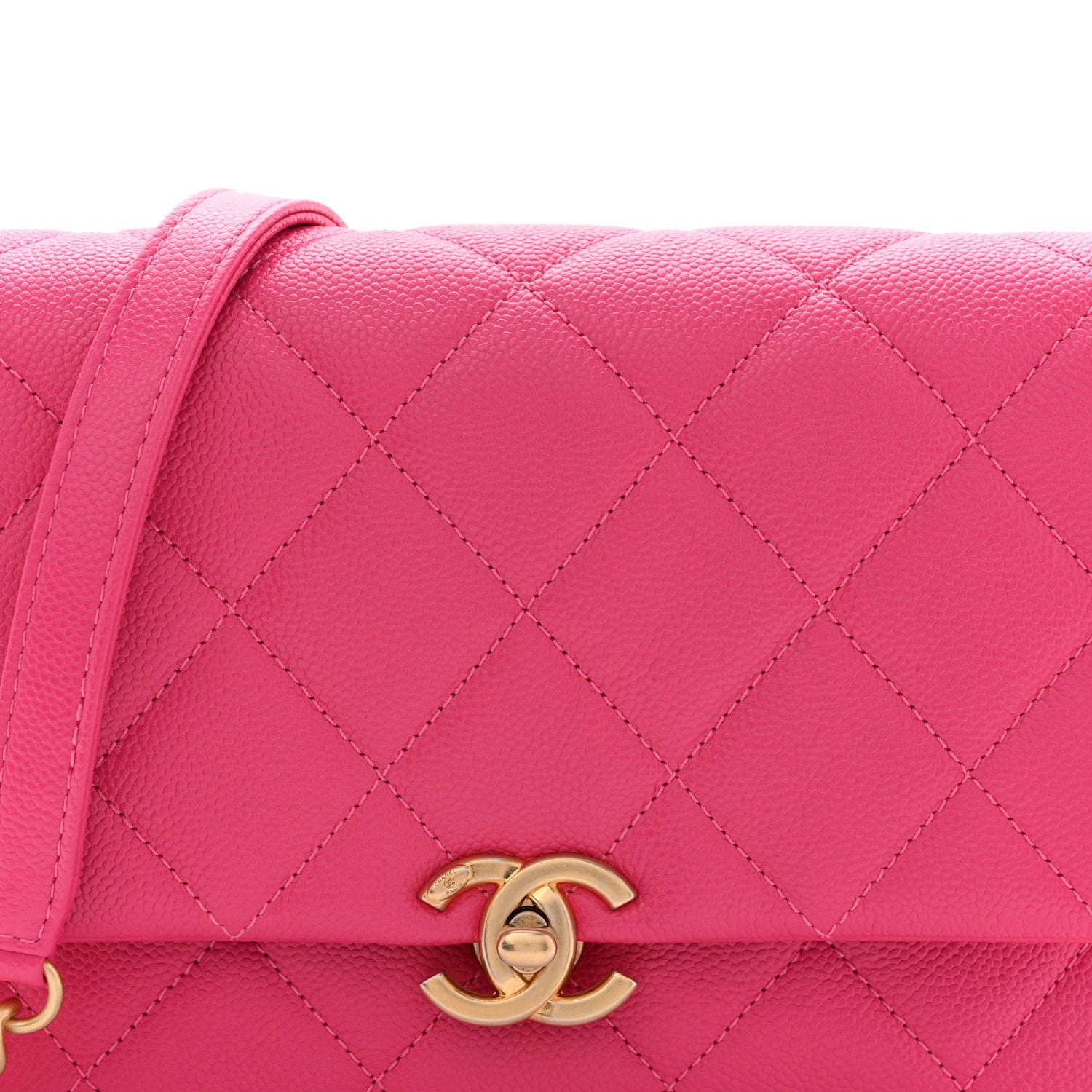 Shiny Caviar Quilted Small Chain Melody Flap Dark Pink