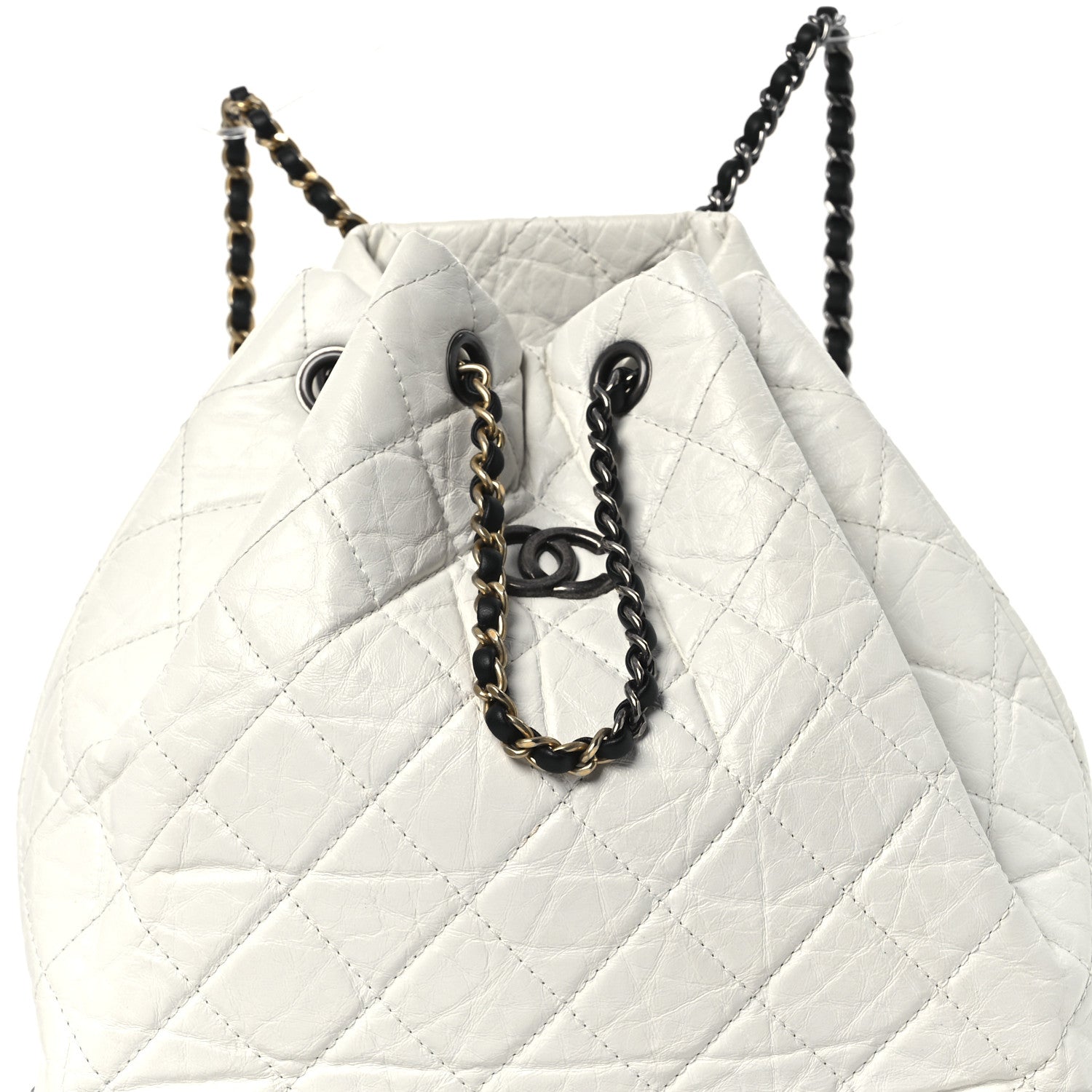 Aged Calfskin Quilted Gabrielle Backpack Black White