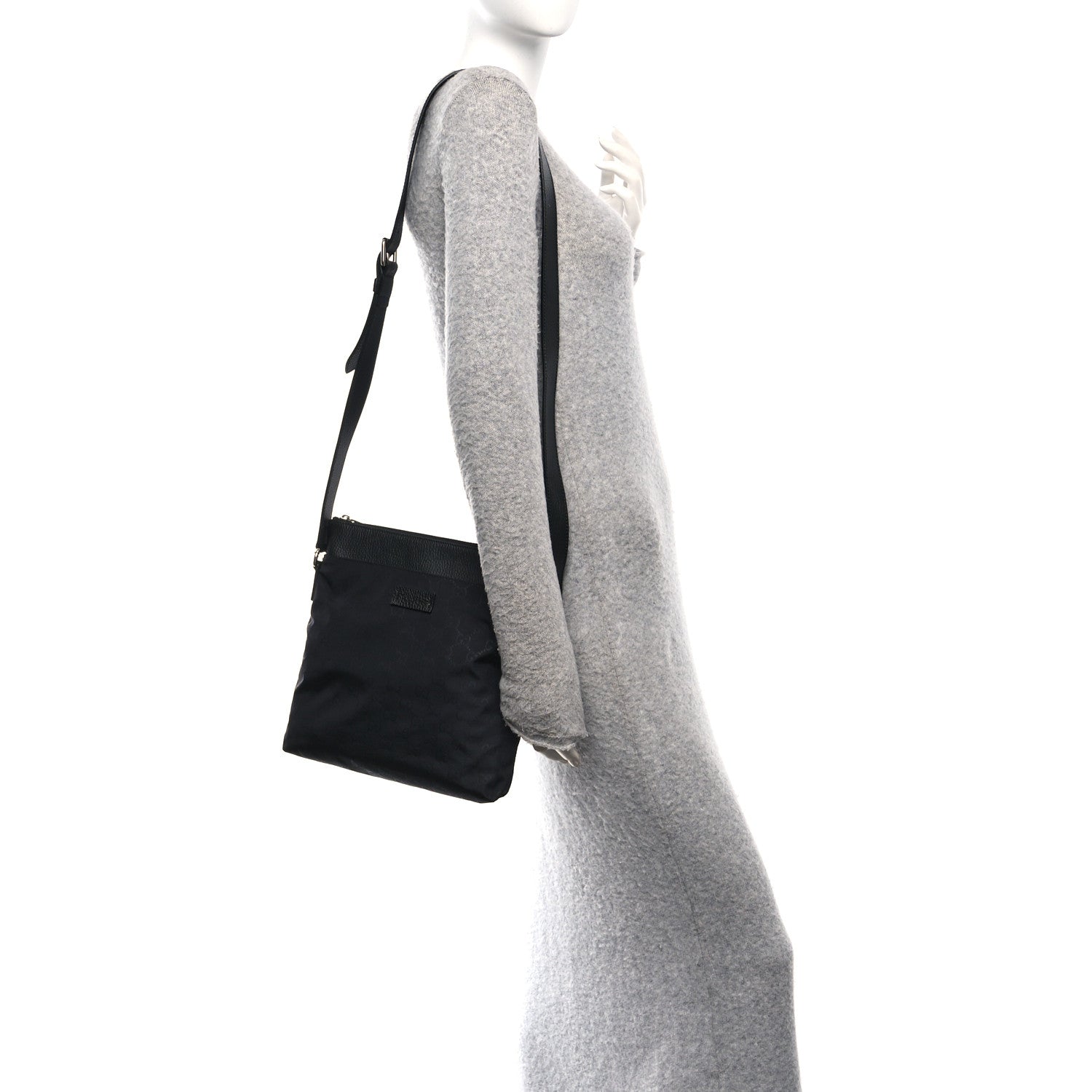 Nylon Monogram Dollar Calfskin Flat Messenger Bag Black