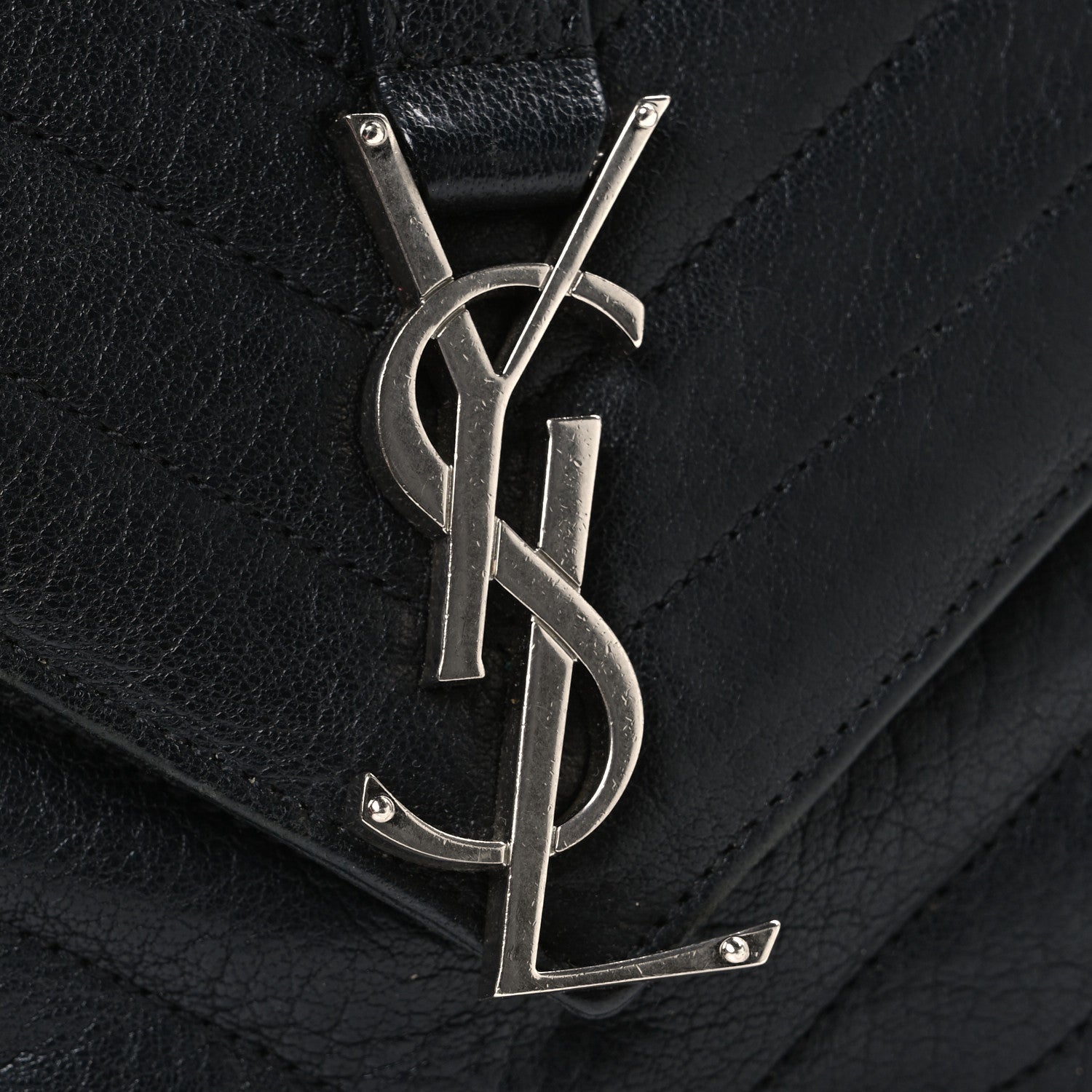 Grained Calfskin Matelasse Chevron Medium Monogram Chain Bag Black