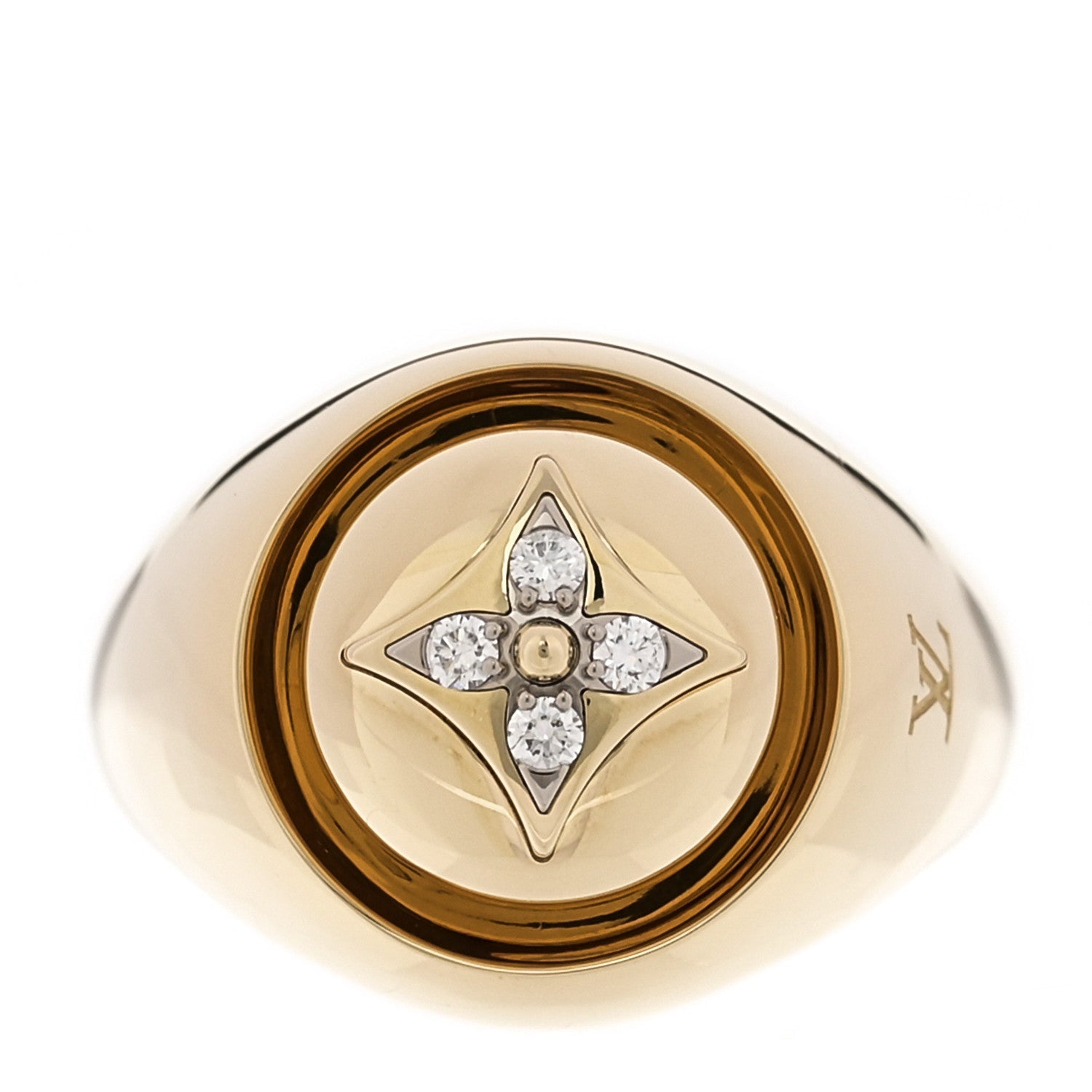18K Yellow Gold Diamond B Blossom Signet Ring 55 7.25
