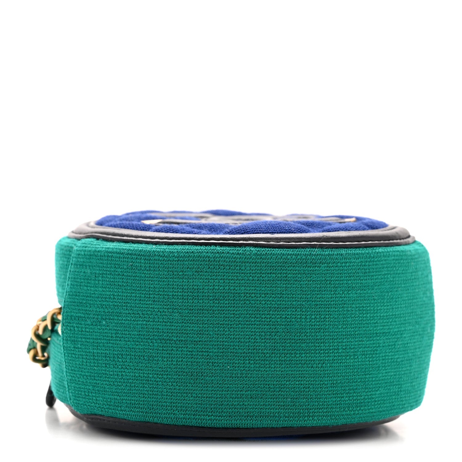 Jersey Quilted CC Filigree Round Clutch With Chain Blue Green Black
