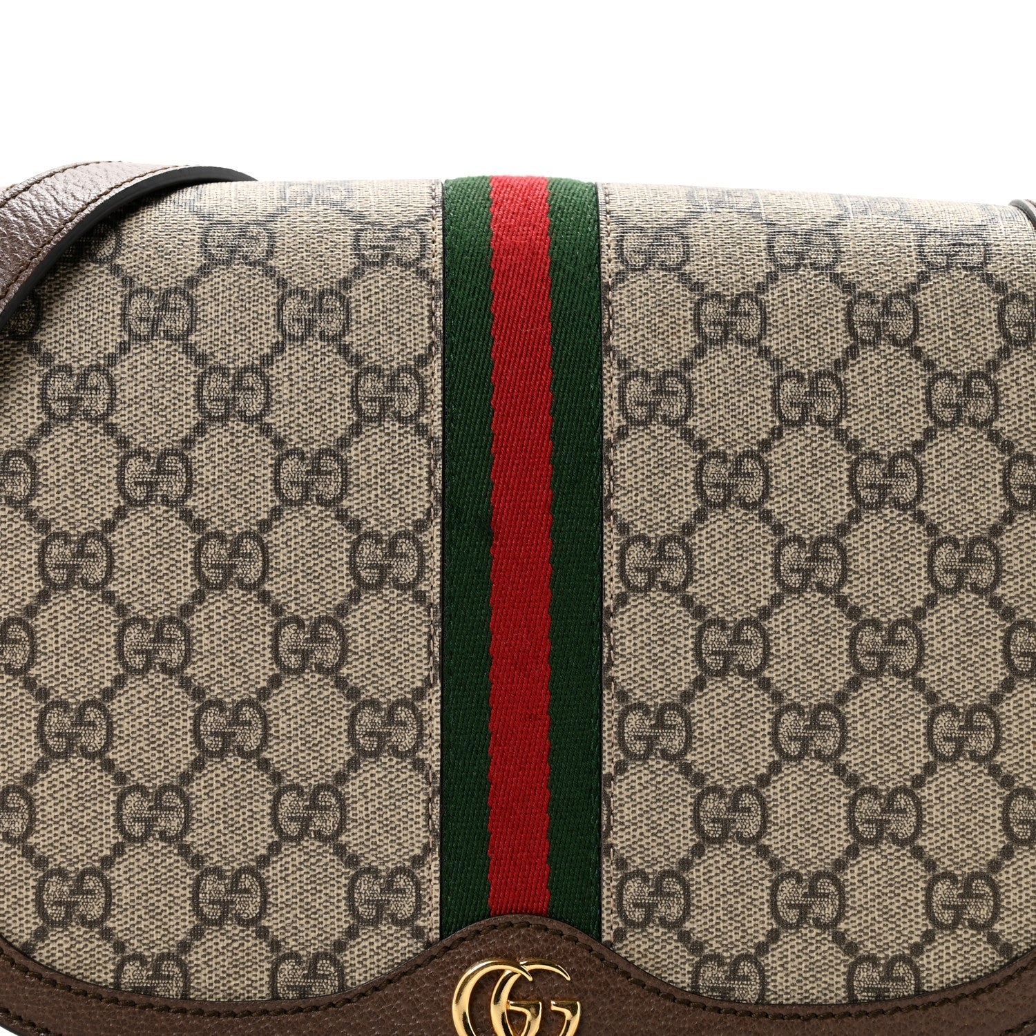 GG Supreme Monogram Web Small Ophidia Flap Messenger Bag Brown