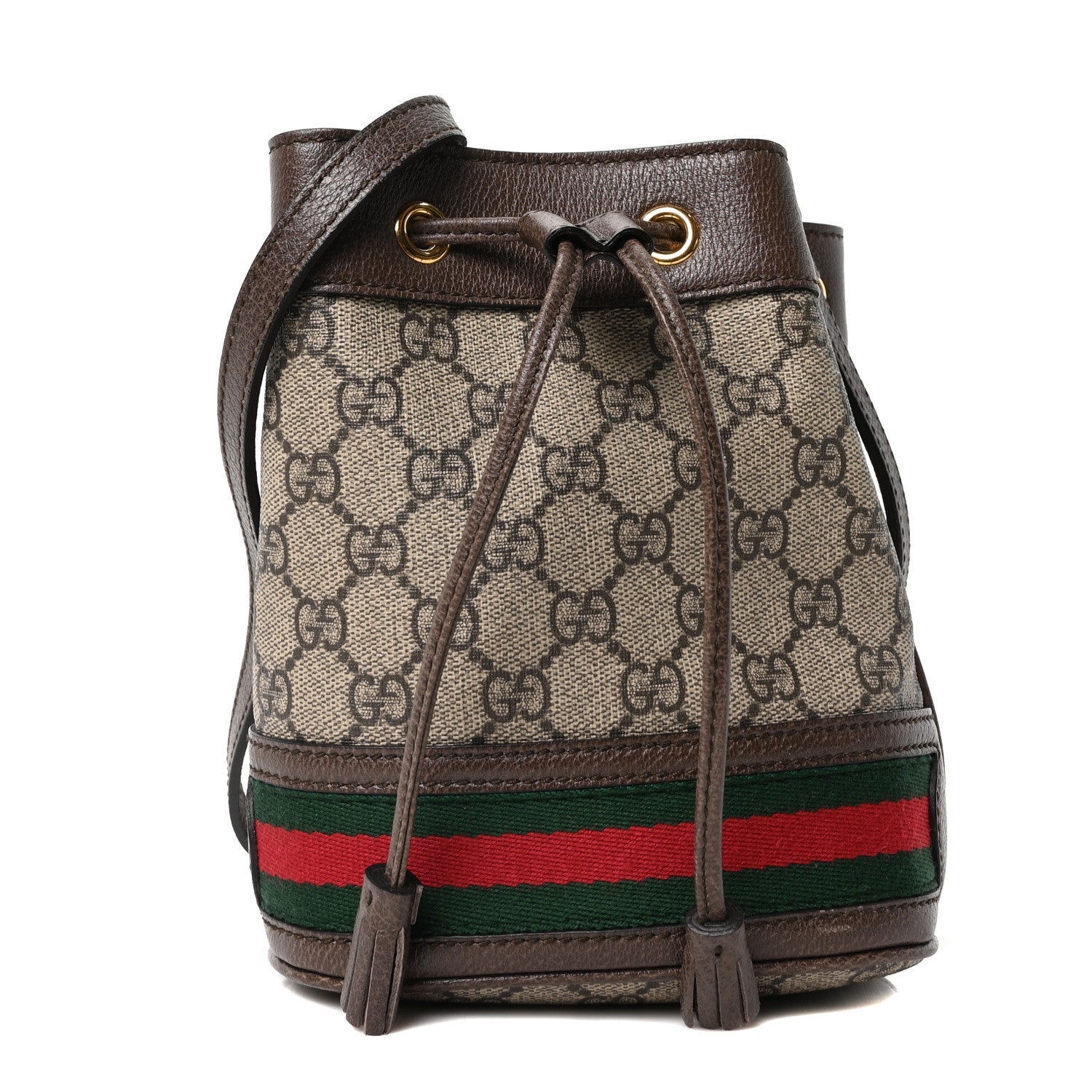 GG Supreme Monogram Web Mini Ophidia Bucket Bag Brown