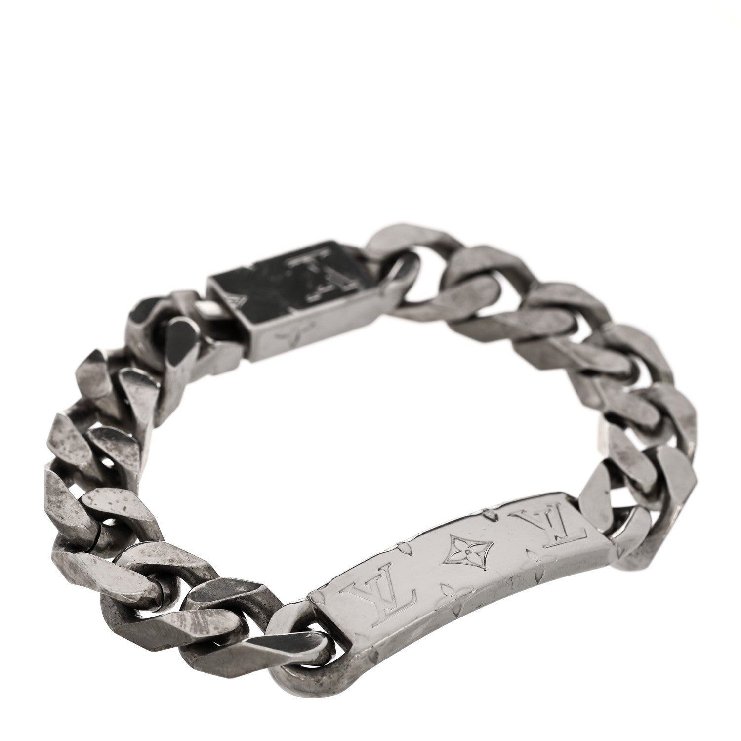 Zamac Palladium Monogram Chain Bracelet Silver
