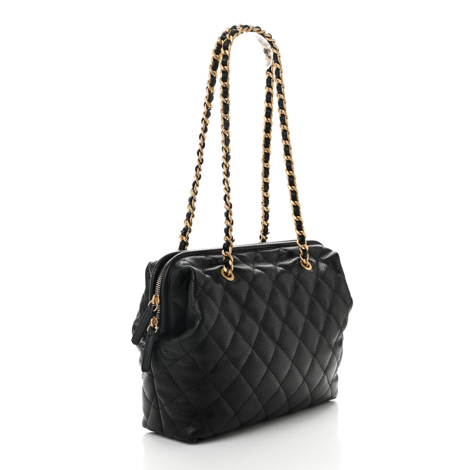 Shiny Caviar Quilted Large Bowling Bag Black
