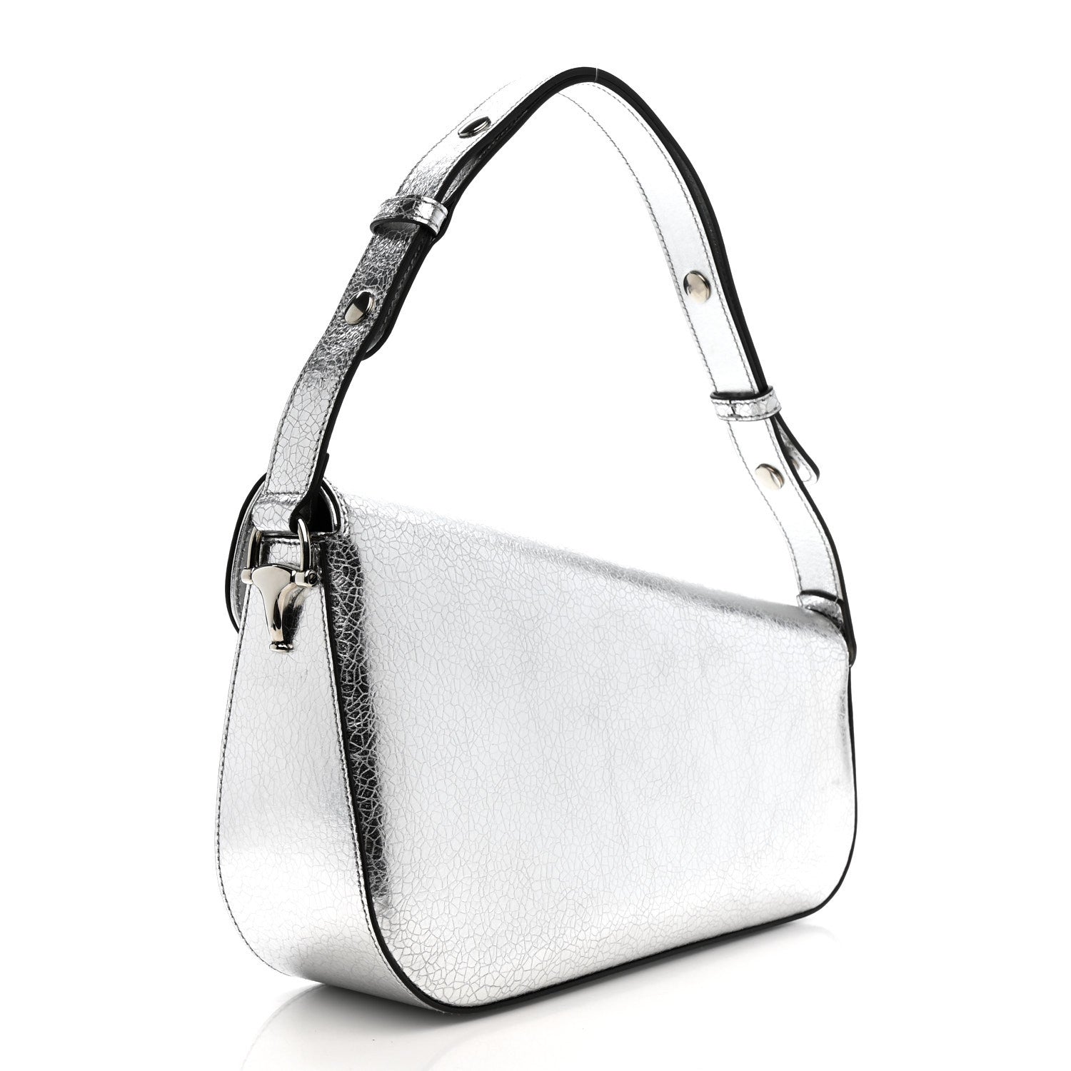 Metallic Calfskin Small Horsebit 1955 Asymmetric Shoulder Bag Silver