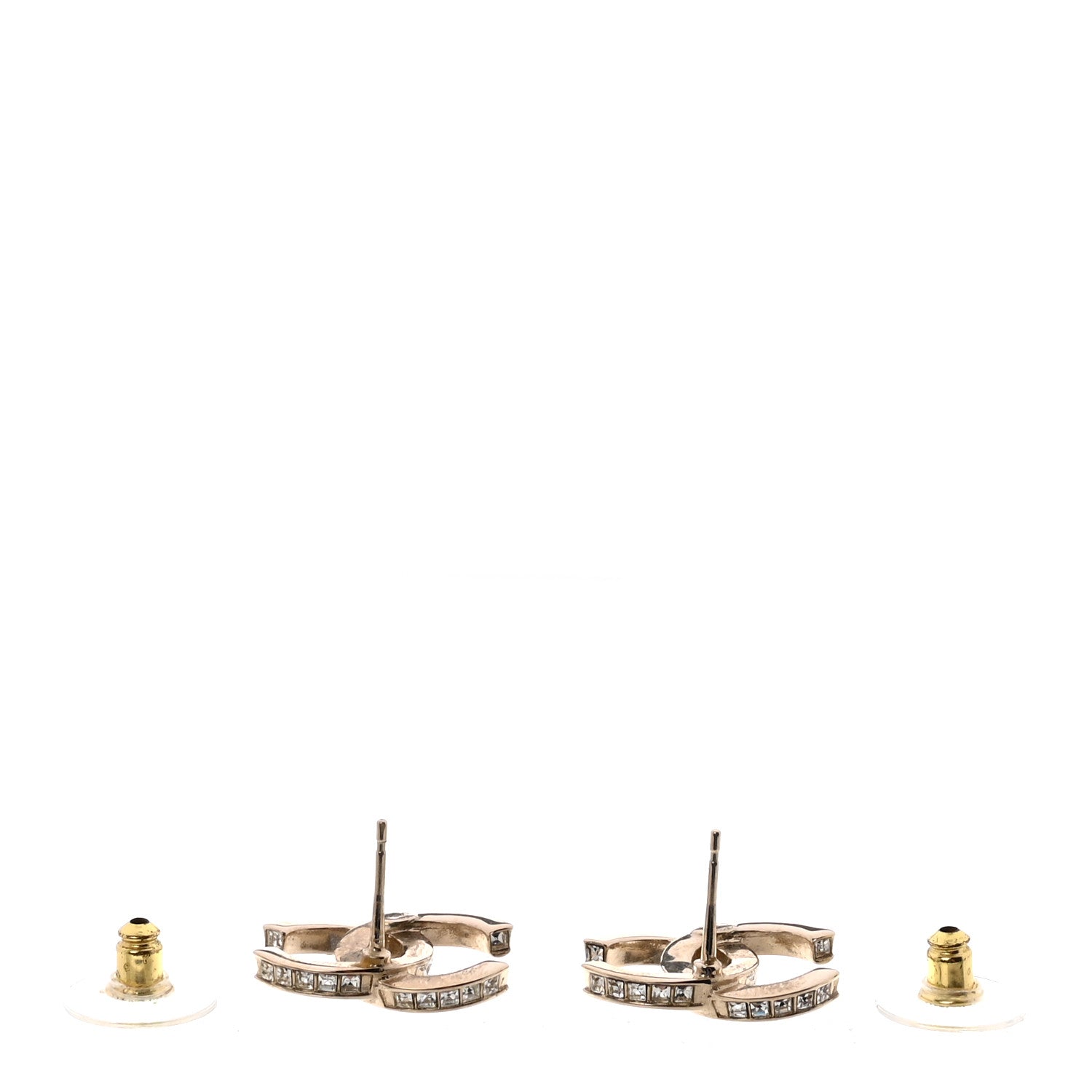 Metal Baguette Crystal CC Earrings Gold