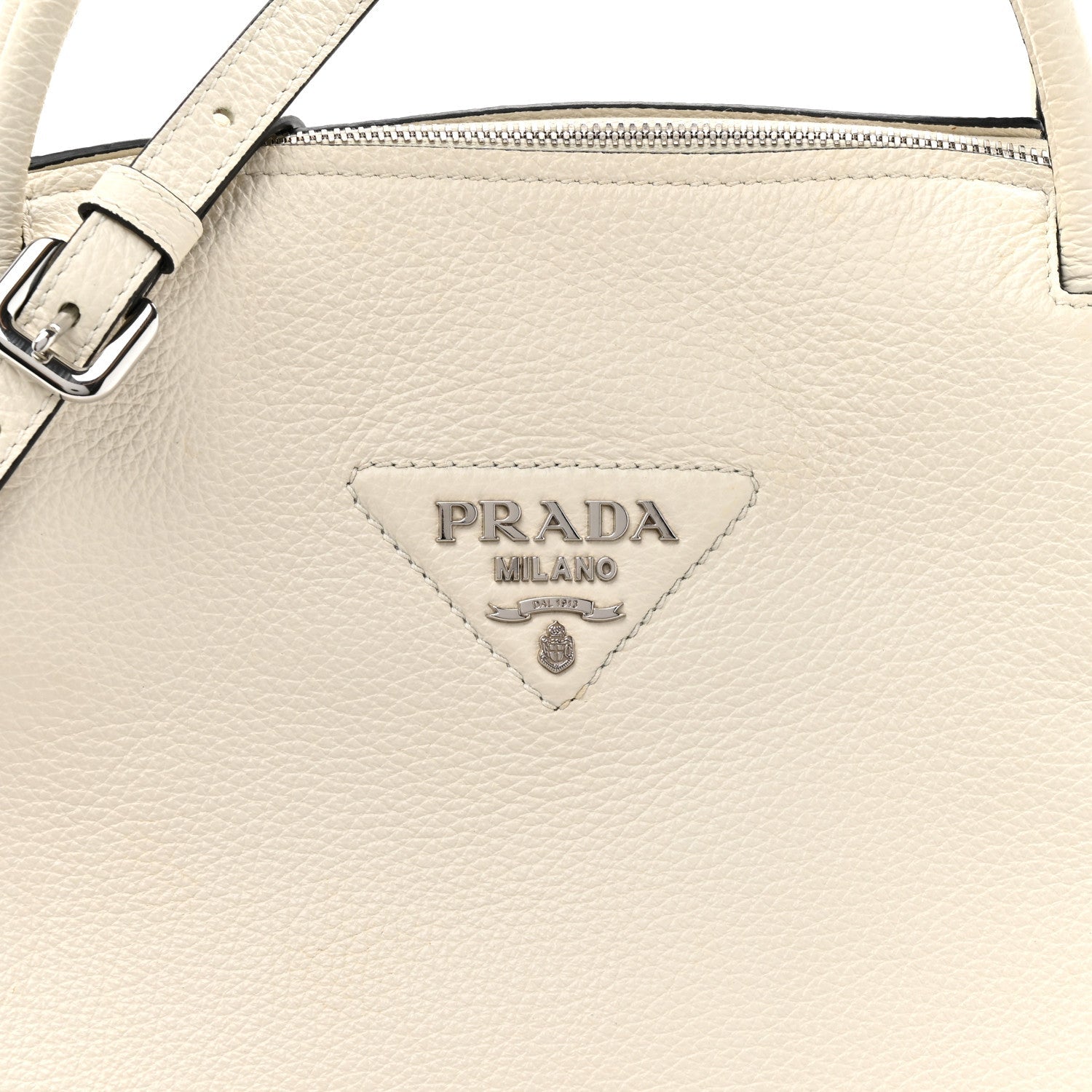 Vitello Daino Soft Medium Zippered Top Handle Bag White