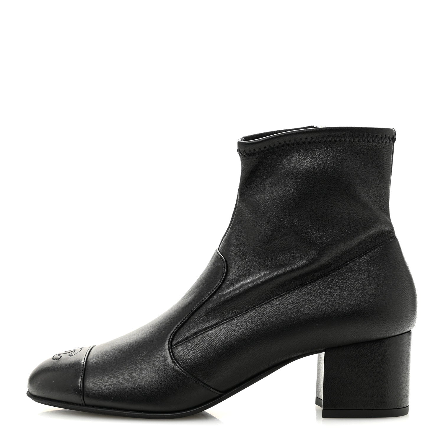 Stretch Lambskin Cap Toe CC Uniform Short Boots 40 Black