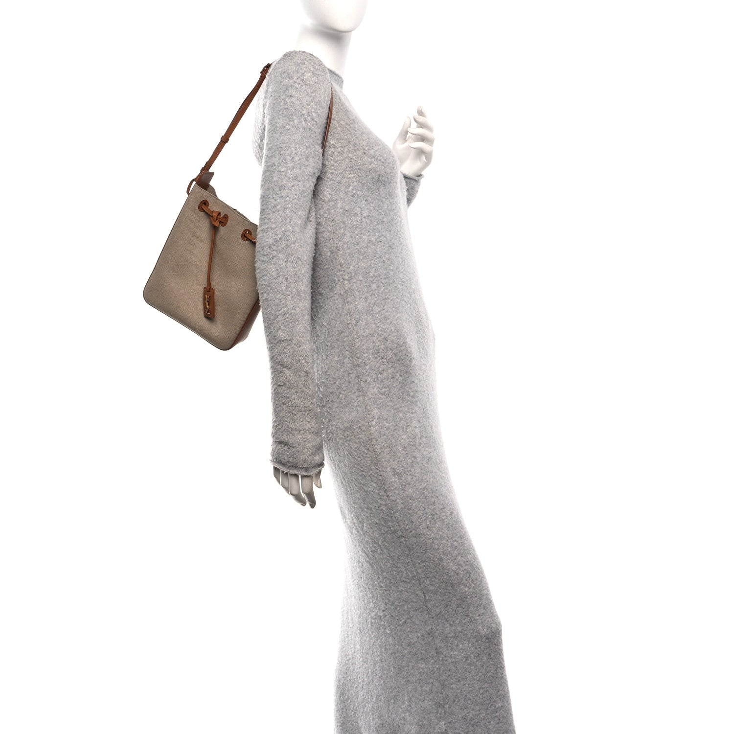 Canvas Calfskin Small Bucket Bag Desert Dust Brick