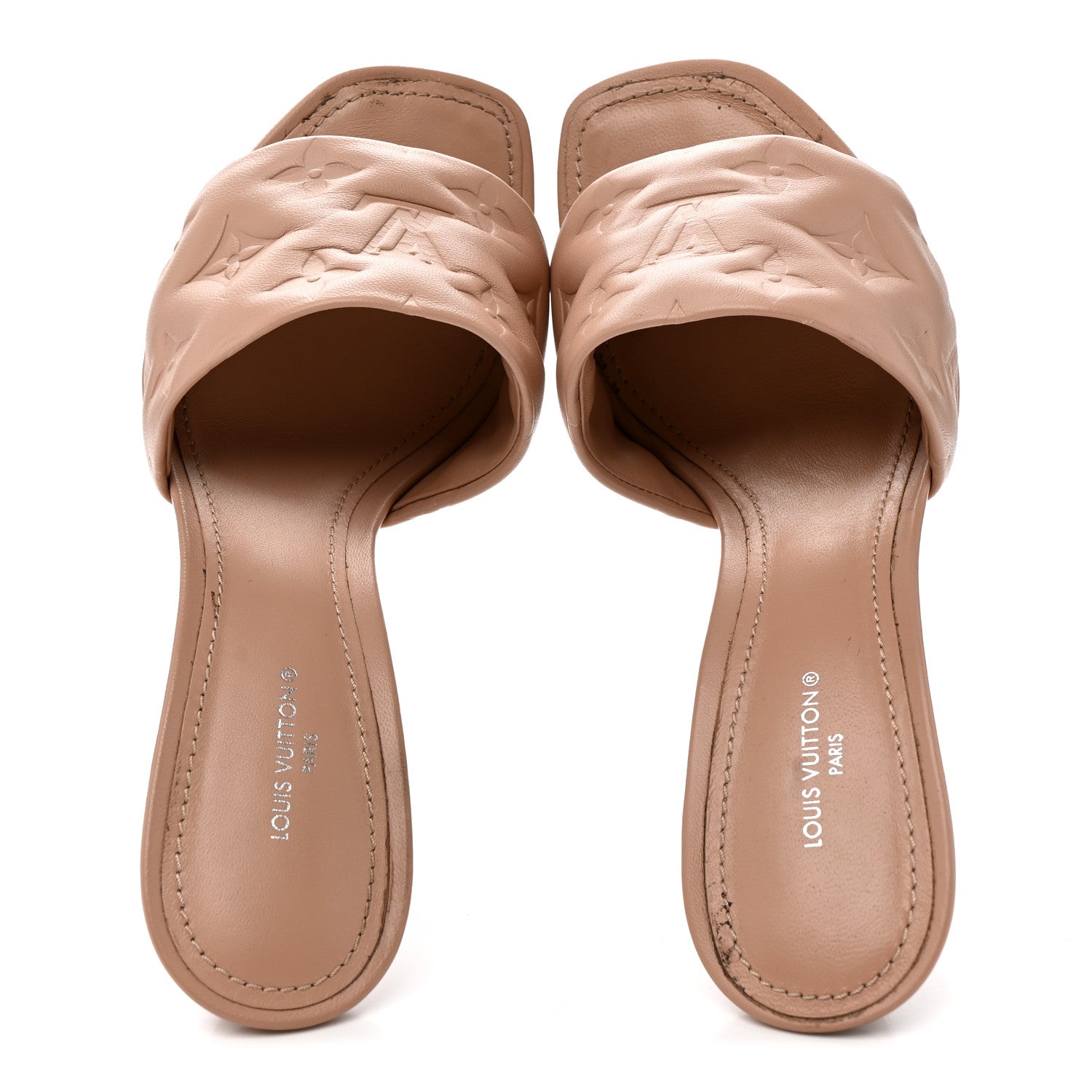 Lambskin Embossed Monogram Revival Mules 37.5 Peche Beige