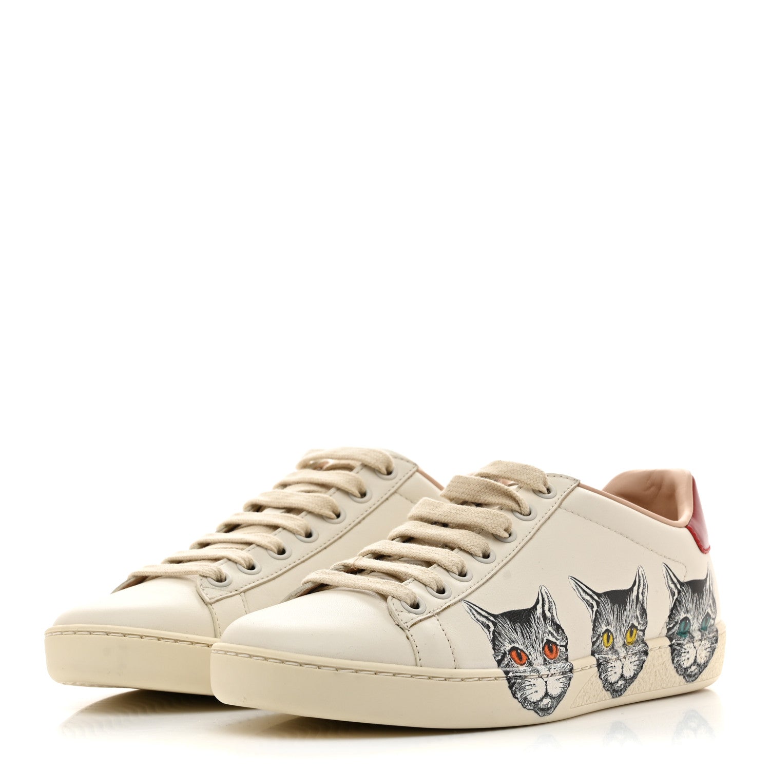 Calfskin Mystic Cat Print Womens Ace Sneakers 35.5 White
