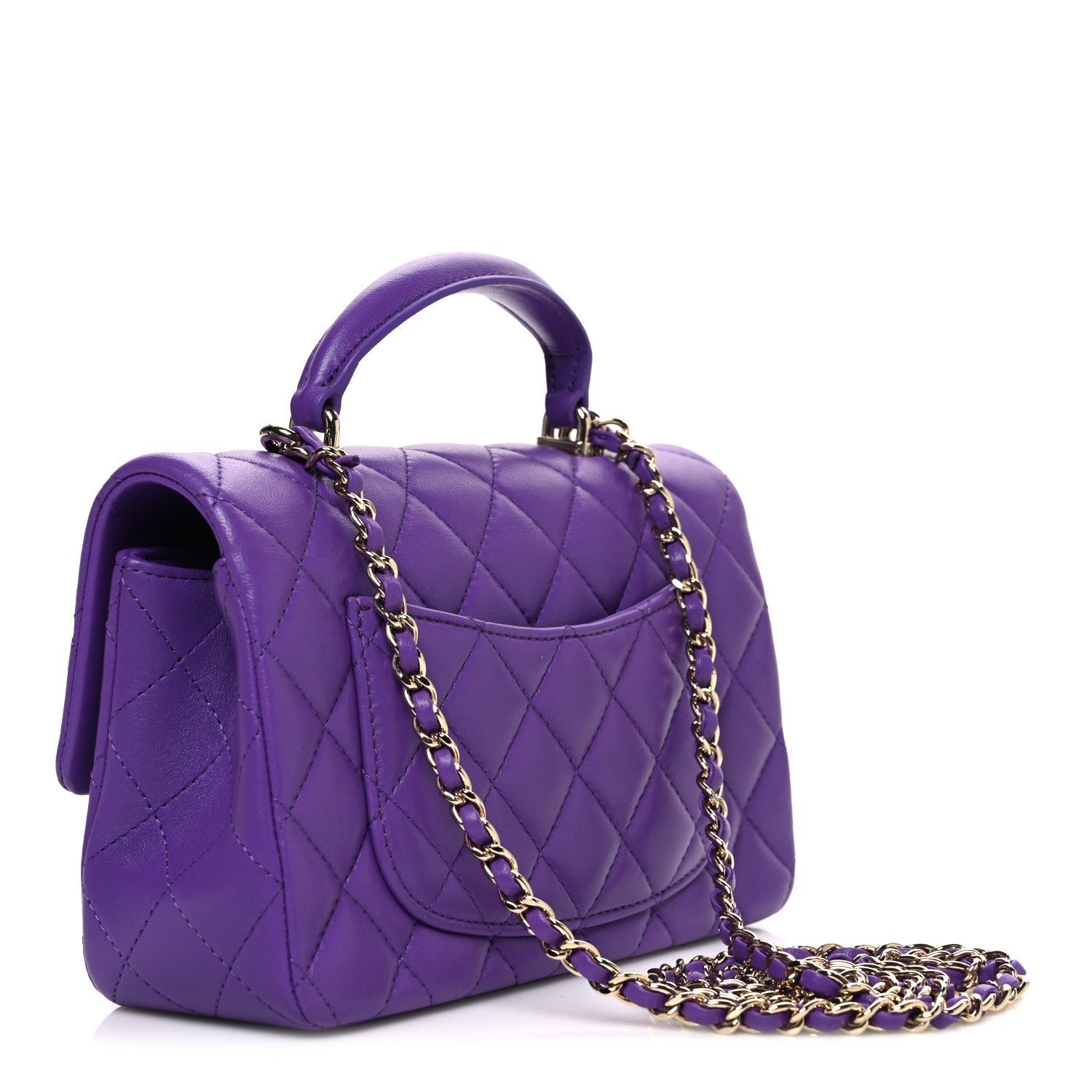 Lambskin Quilted Mini Top Handle Rectangular Flap Dark Purple