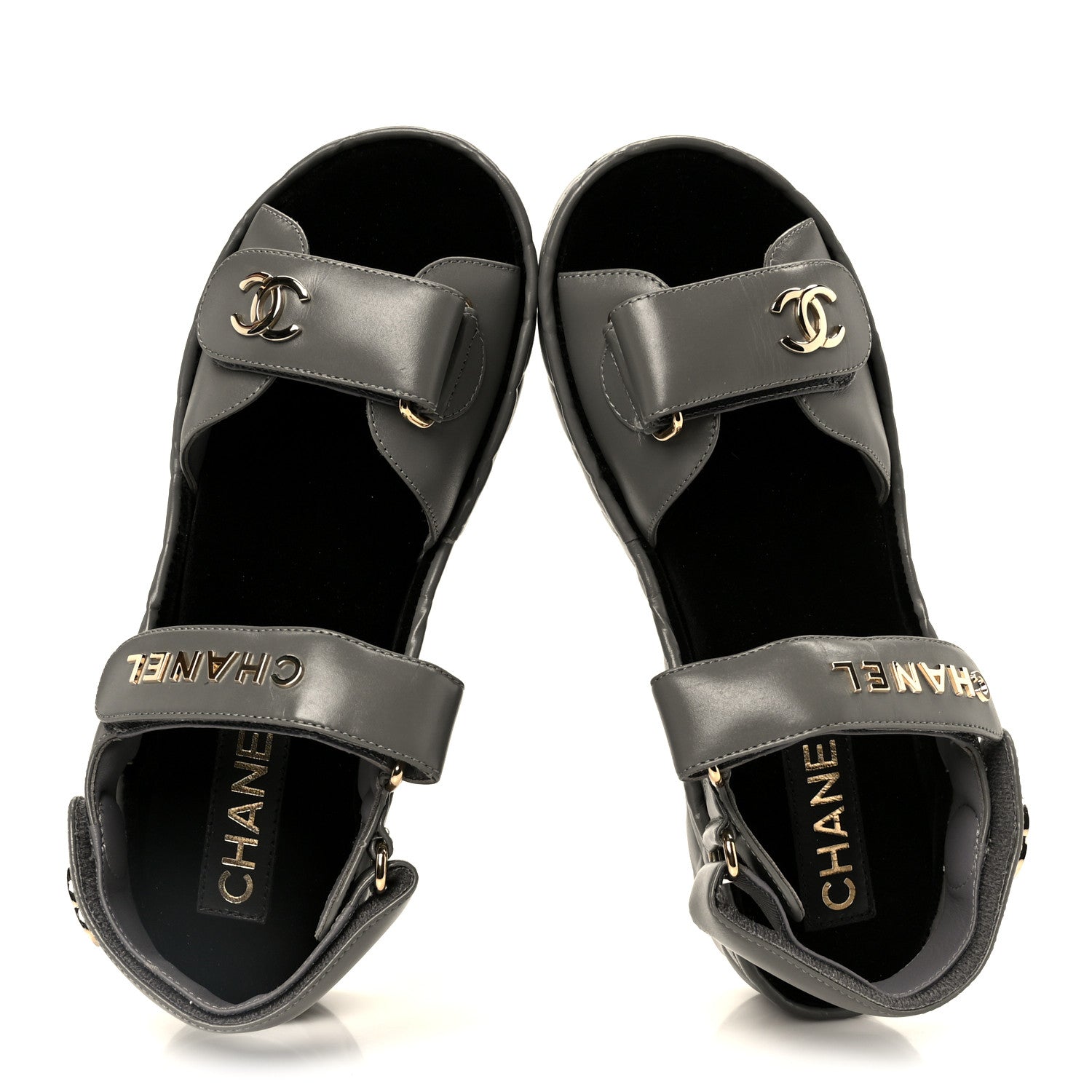 Shiny Calfskin Logo Platform Sandals 36 Grey