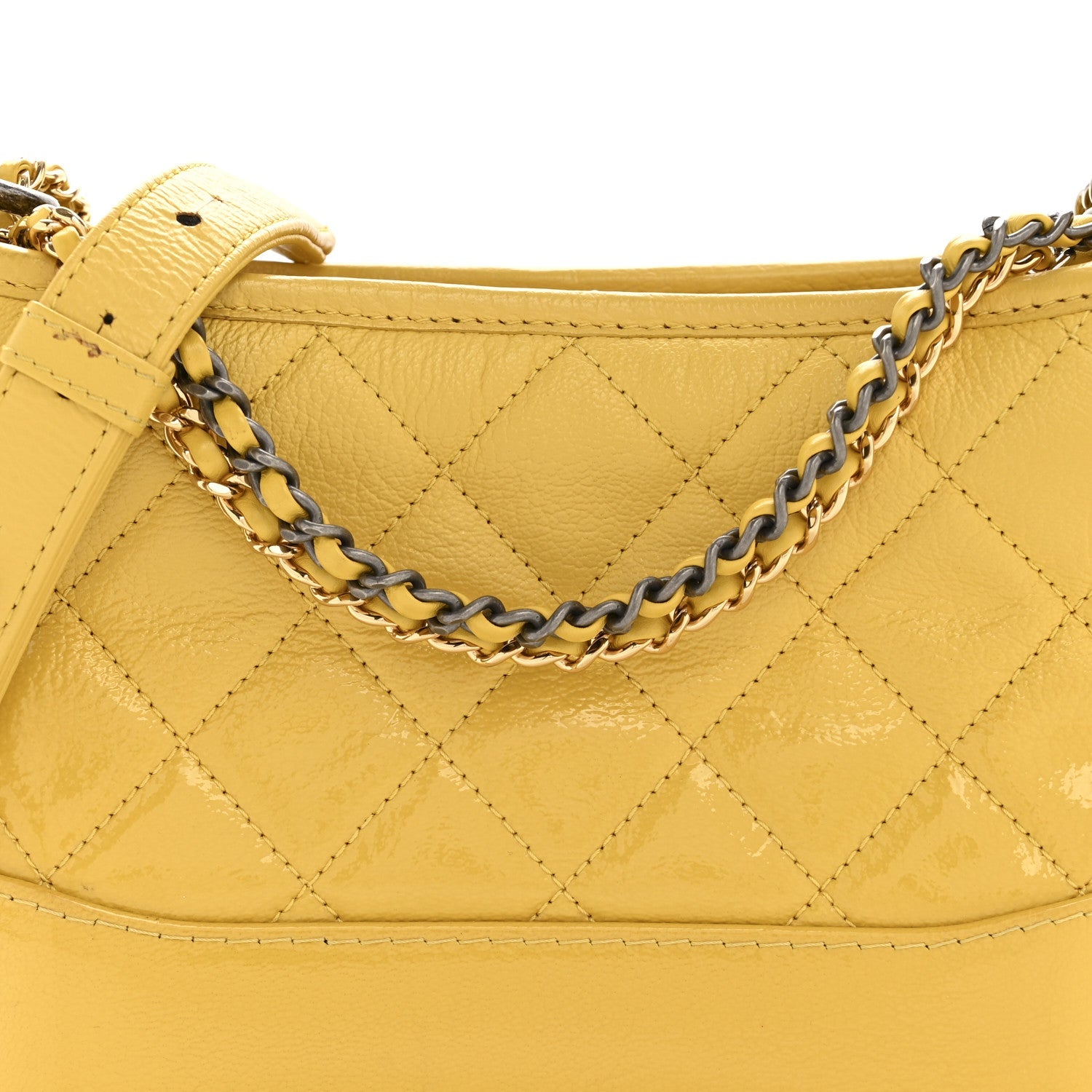 Patent Goatskin Quilted Small Gabrielle Hobo Yellow