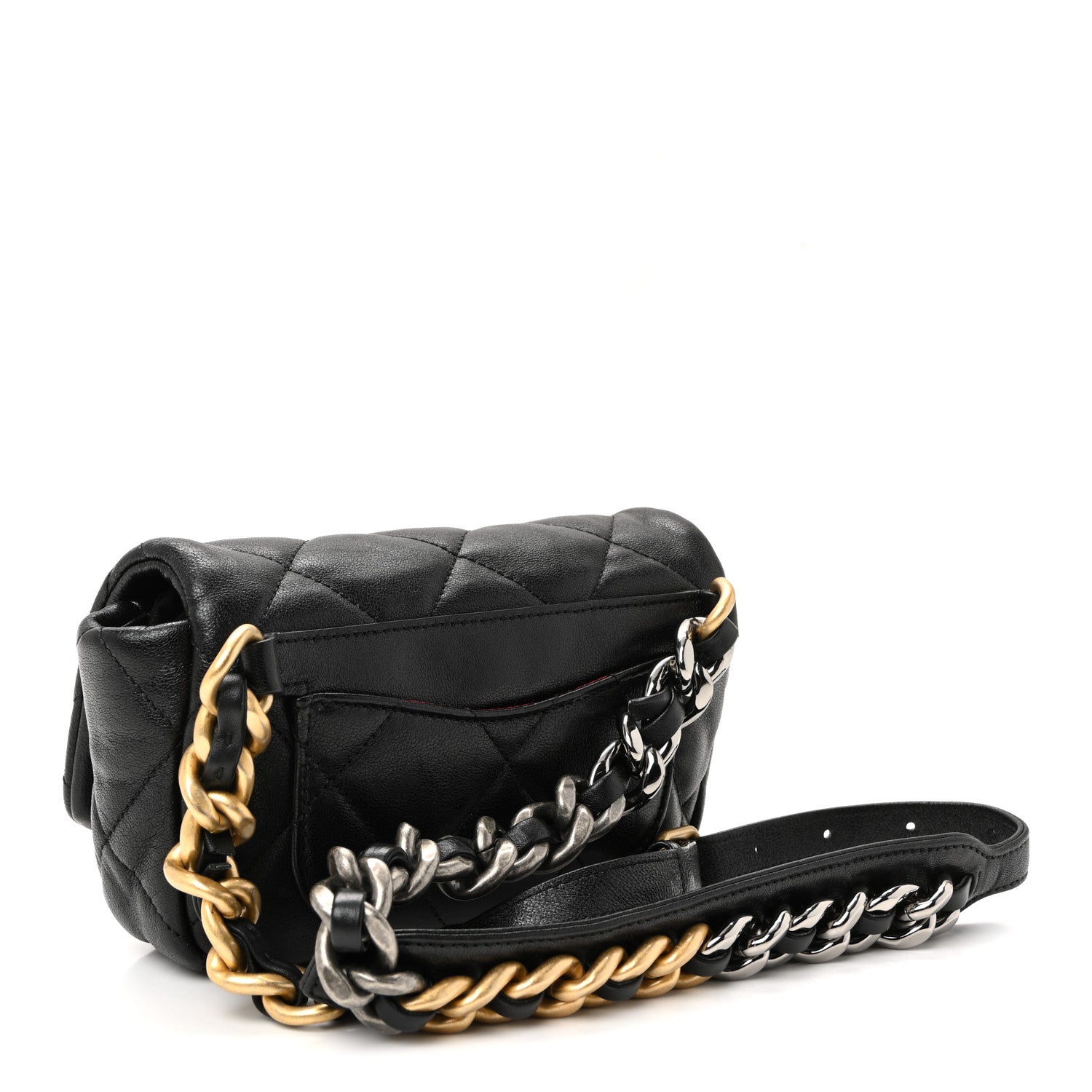 Goatskin Quilted Chanel 19 Waist Bag Black