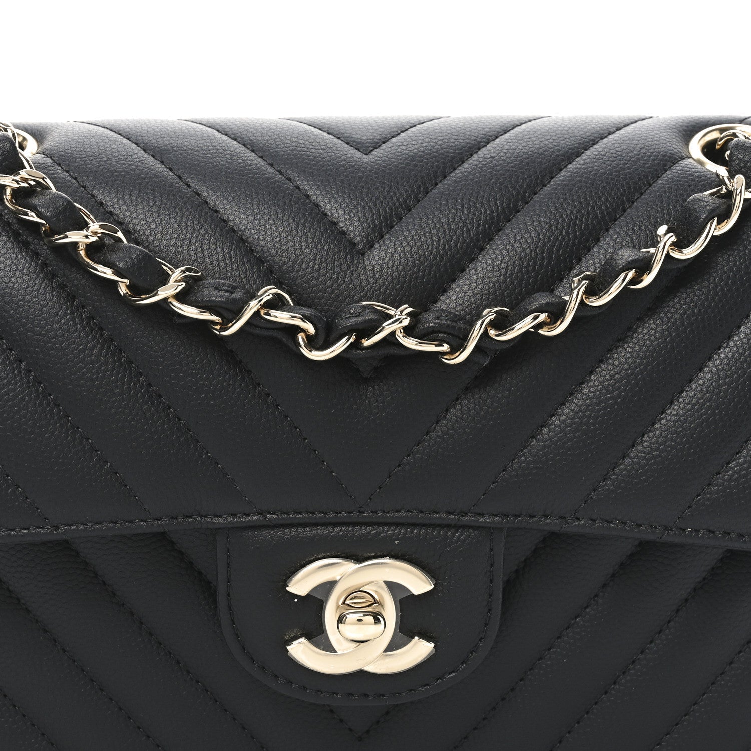 Caviar Chevron Quilted Small Double Flap Black