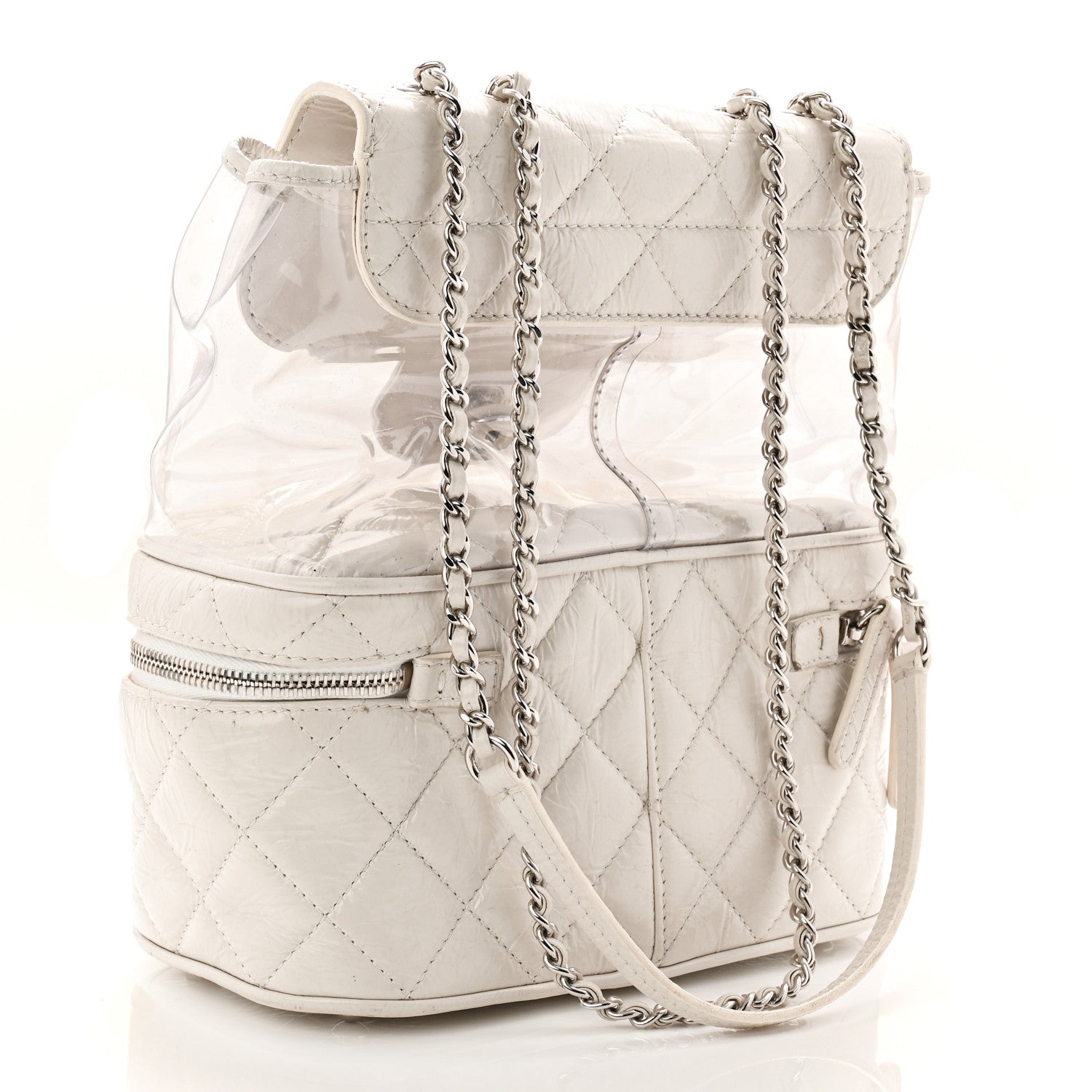 Crumpled Calfskin PVC Quilted Flap White