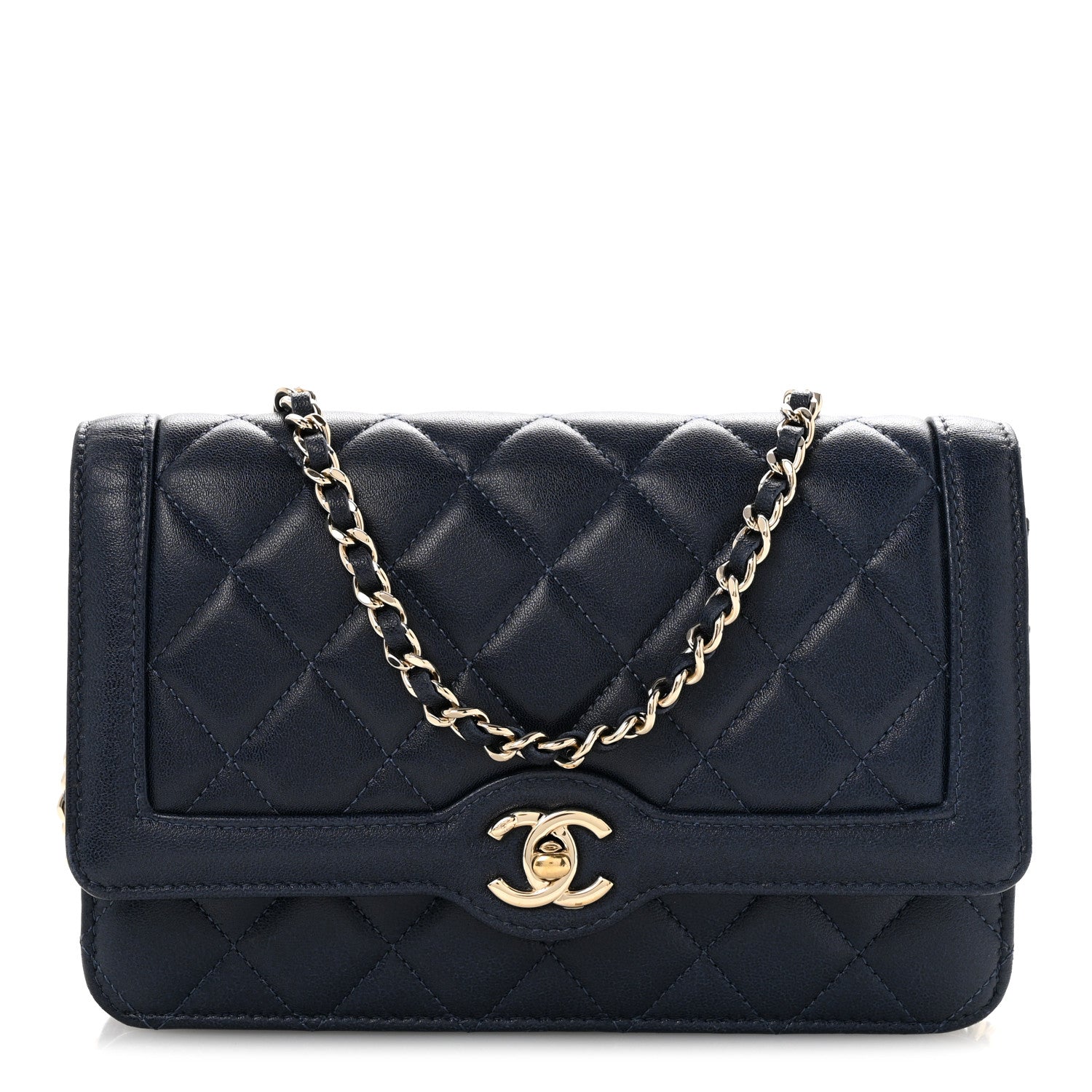 Lambskin Quilted Hold The Line Wallet On Chain WOC Dark Blue