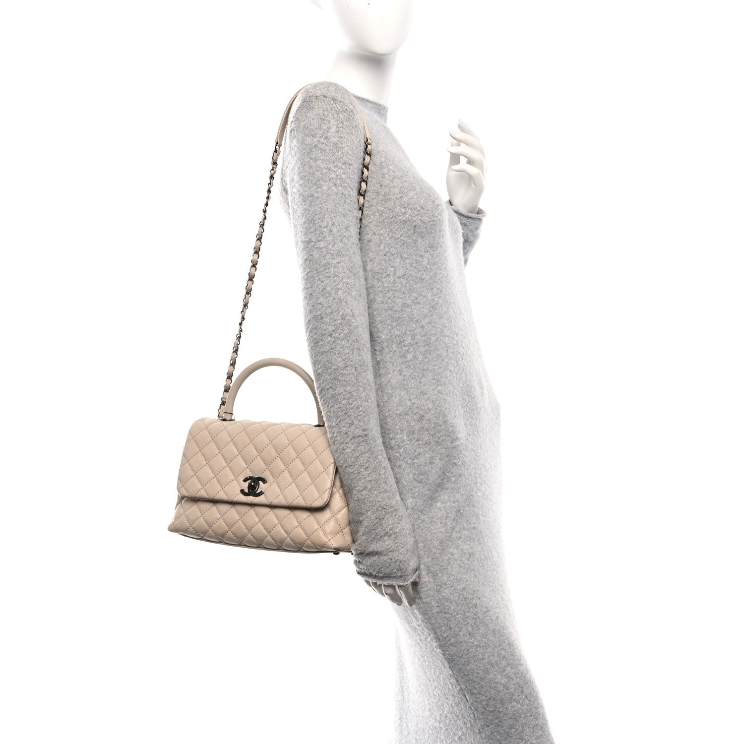 Caviar Quilted Small Coco Handle Flap Light Beige