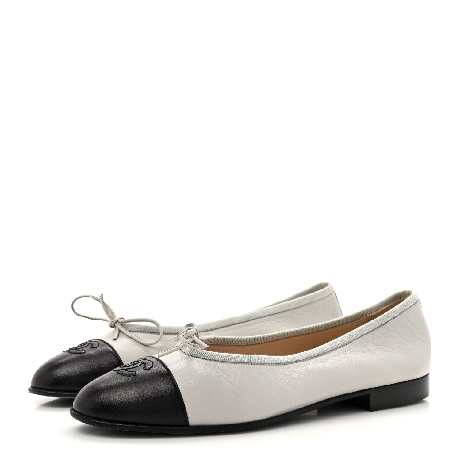 Lambskin Cap Toe CC Ballerina Flats 36.5 Grey Black