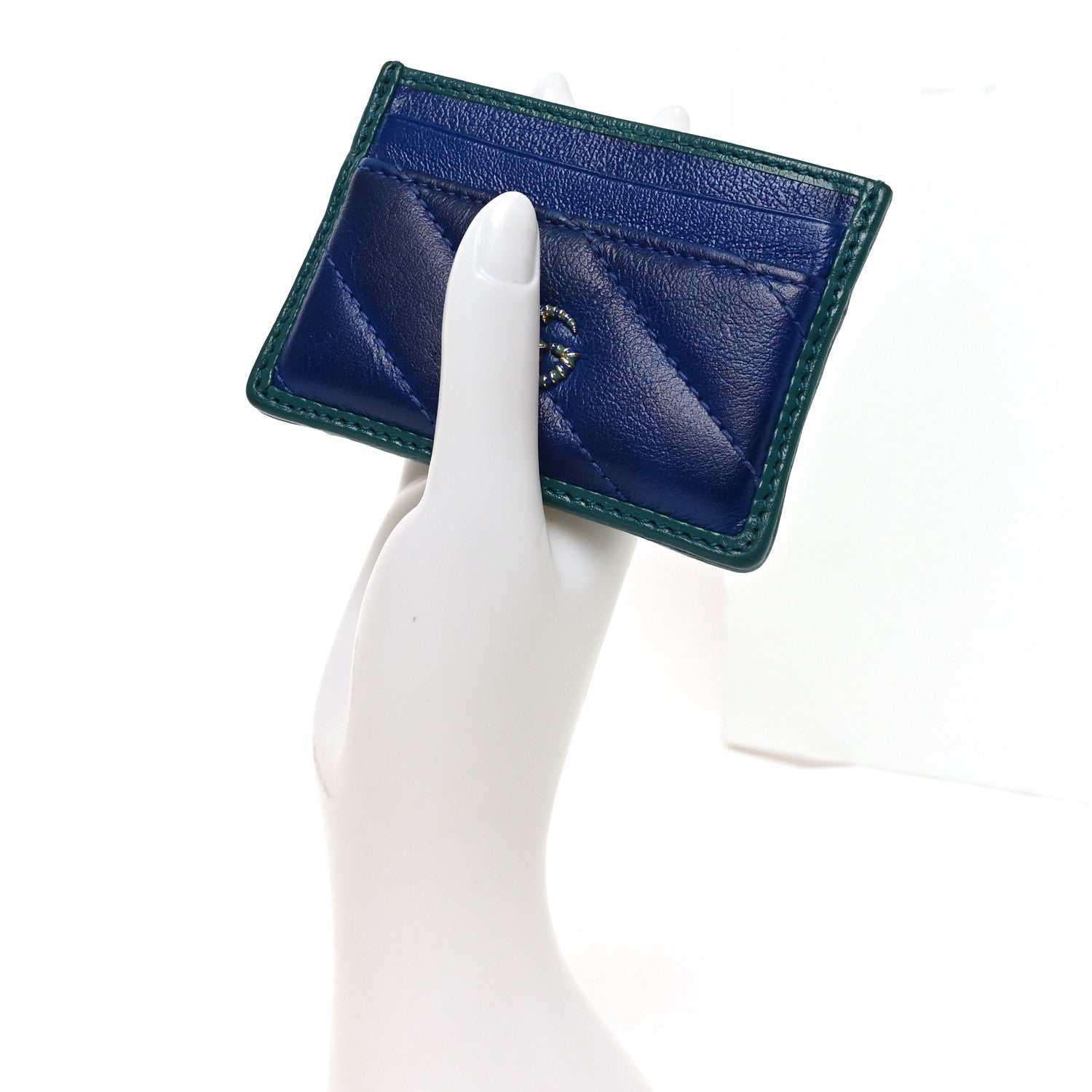 Azalea Calfskin Matelasse Diagonal Enamel Torchon GG Marmont Card Holder Imperial Blue Pavone