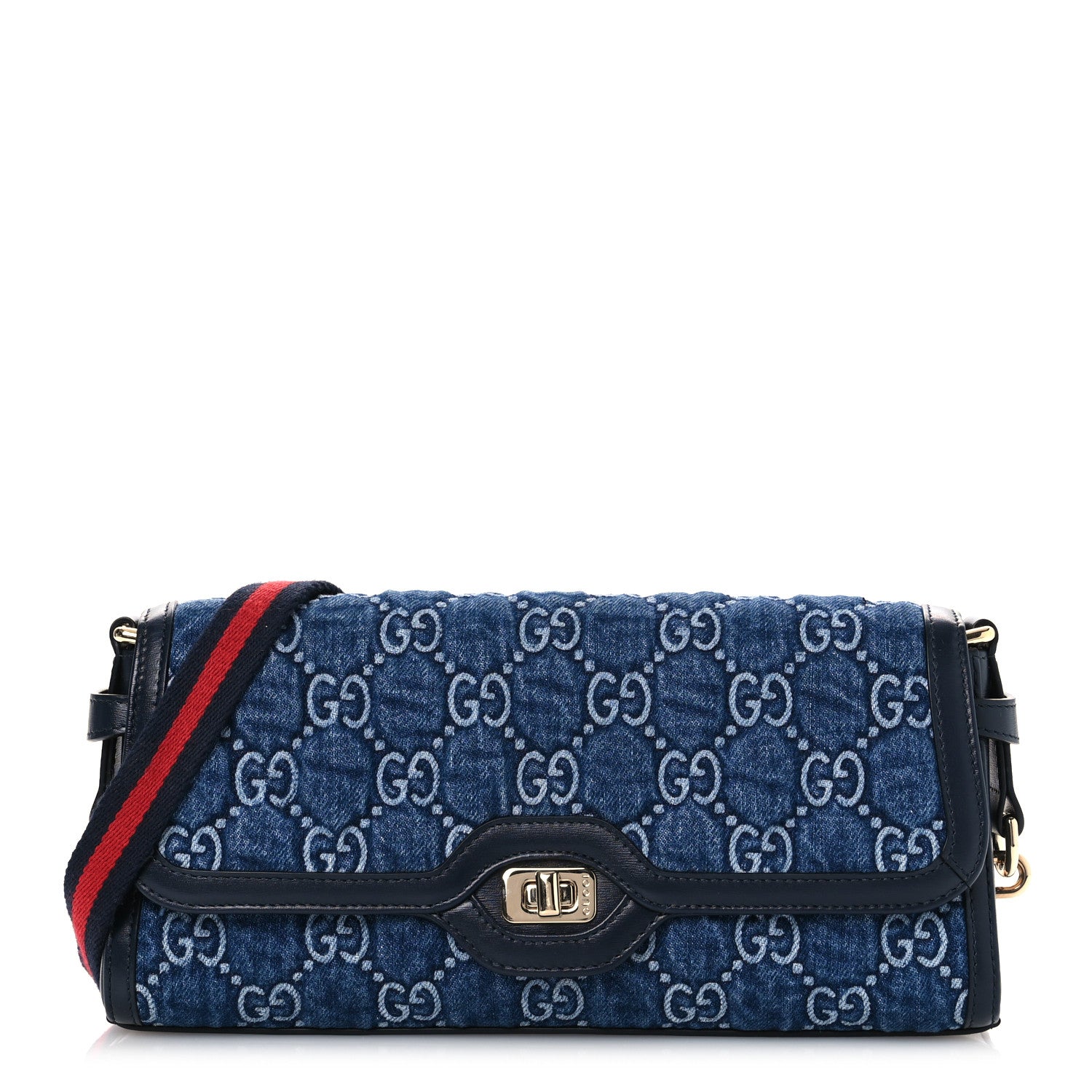 GG Monogram Denim Small Luce Shoulder Bag Blue