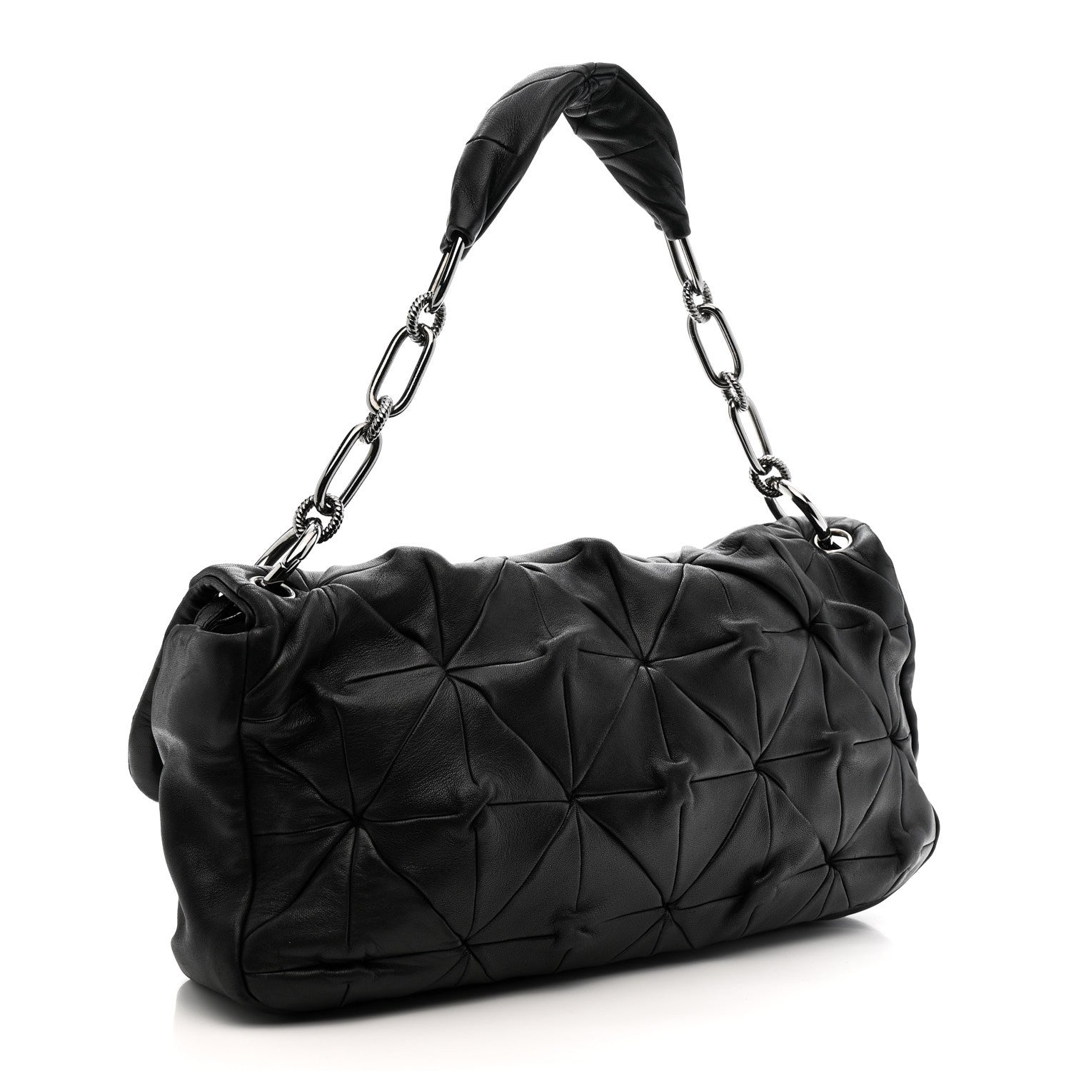 Lambskin Quilted Soft Squares Origami Flap Black