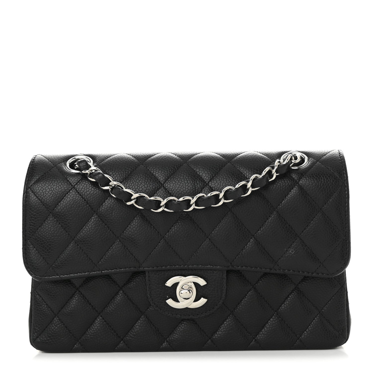 Caviar Quilted Small Double Flap Black