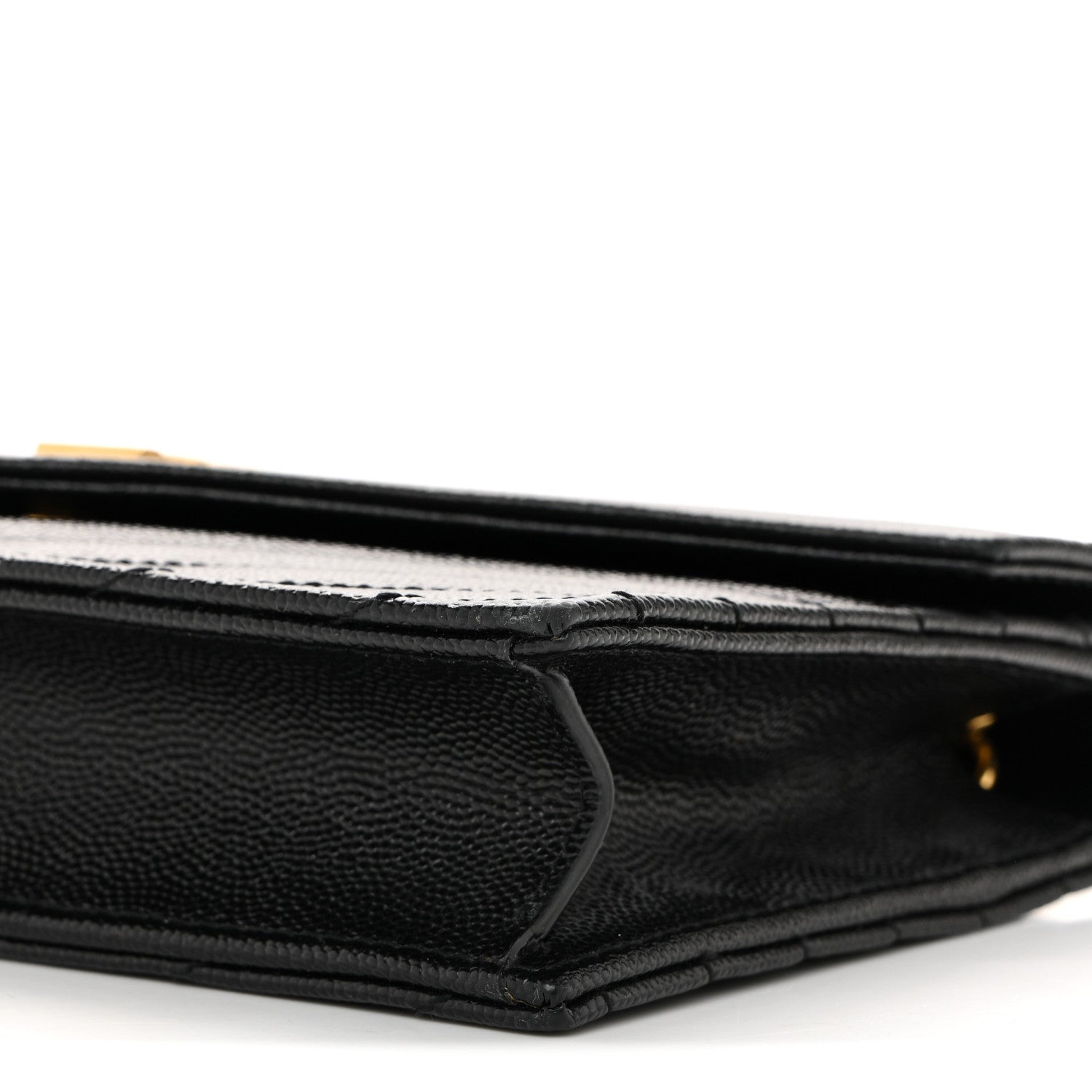 Grain De Poudre Matelasse Chevron Monogram Envelope Chain Wallet Black