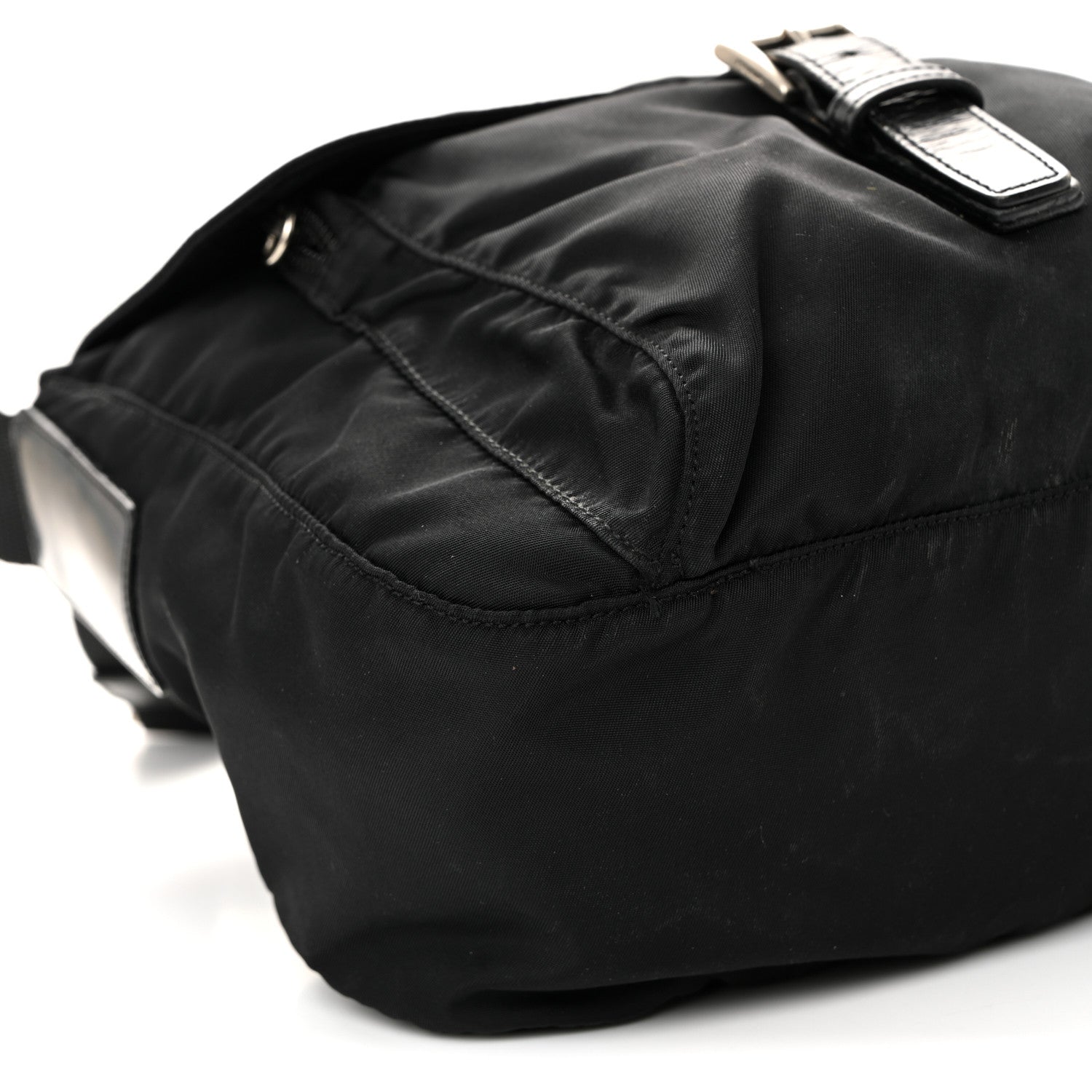 Nylon Vela Saffiano Single Buckle Messenger Shoulder Bag Black