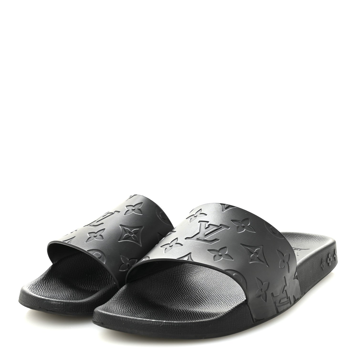 Rubber Embossed Monogram Mens Waterfront Mules 7.5 Black