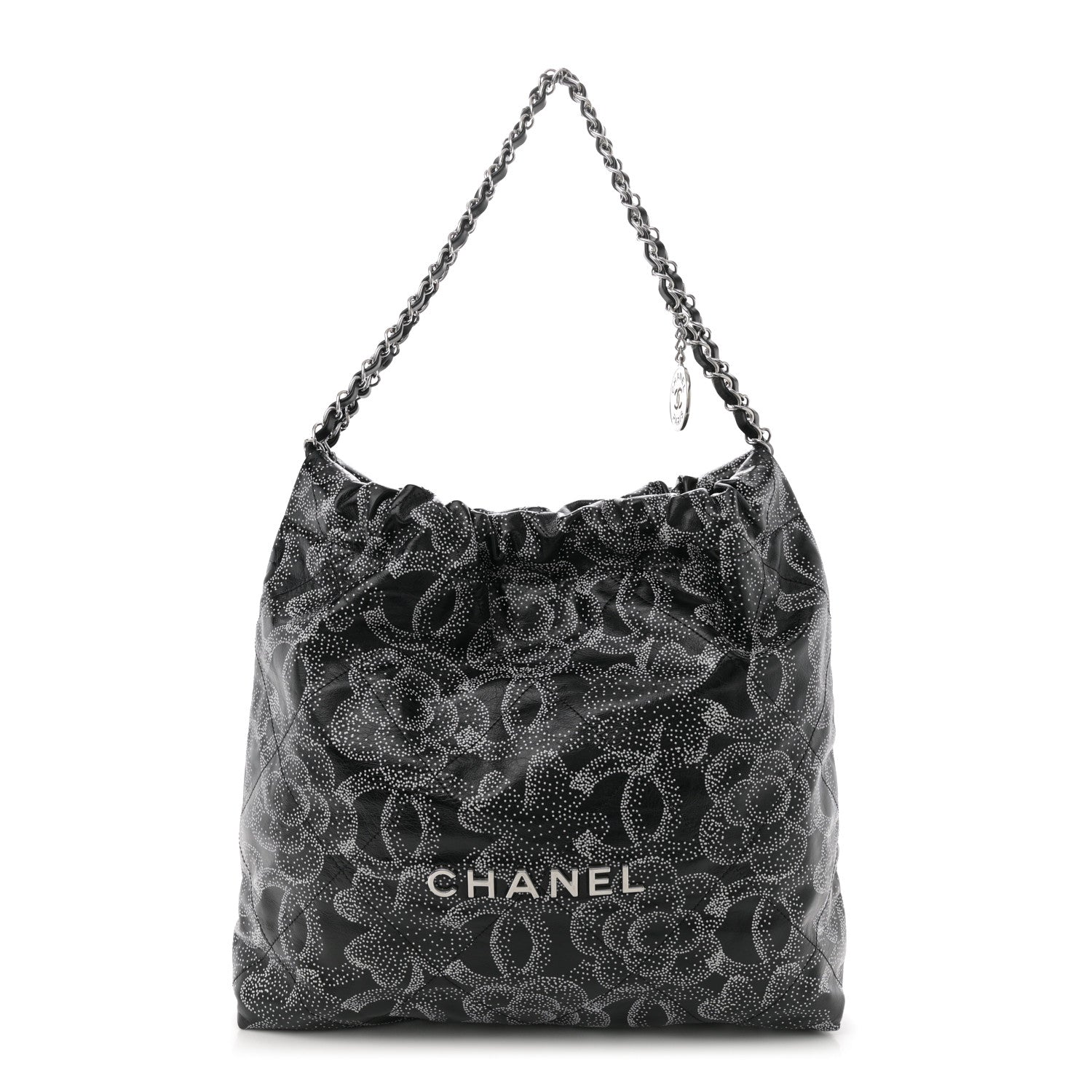 Printed Calfskin Quilted Chanel 22 Black