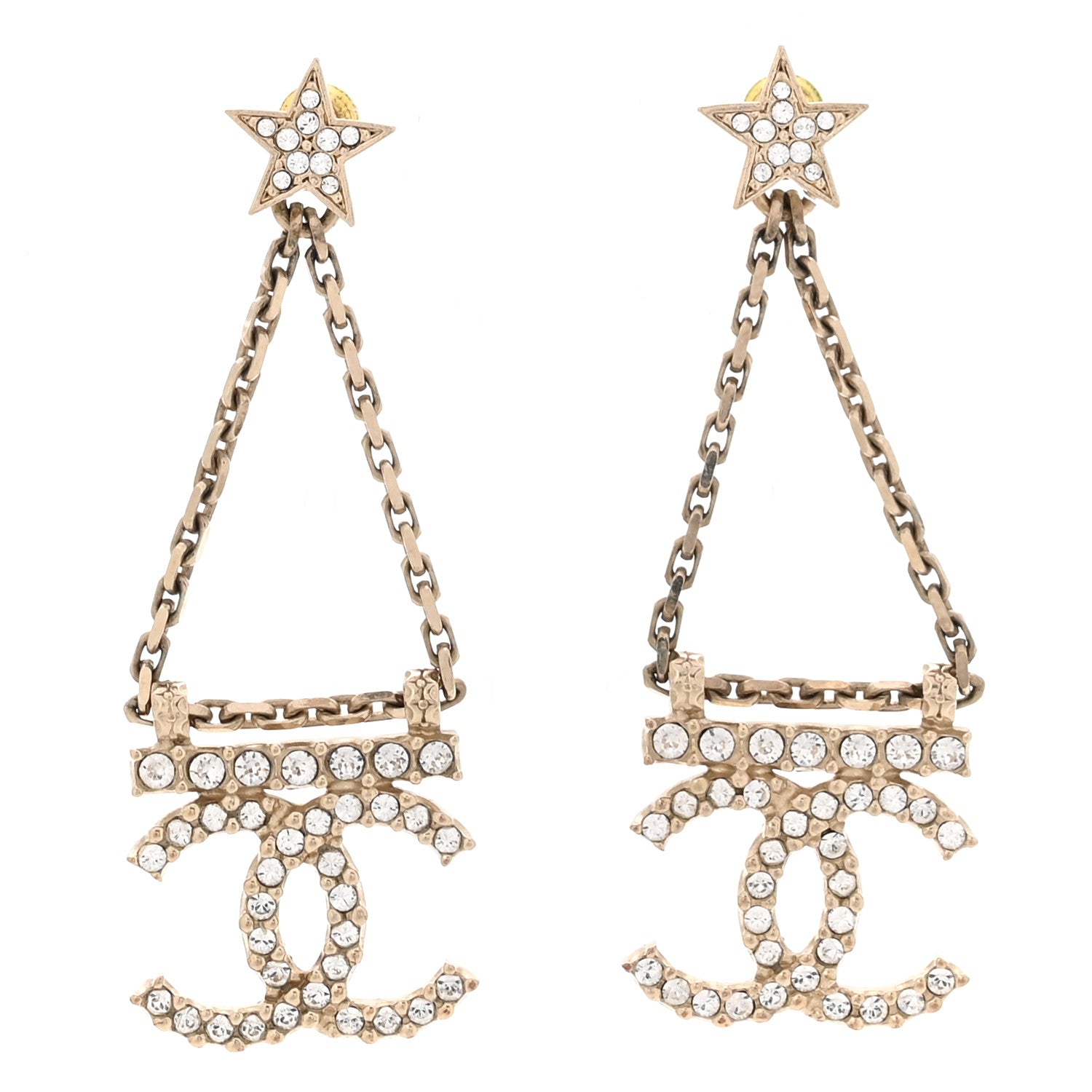 Crystal Star Drop CC Earrings Gold