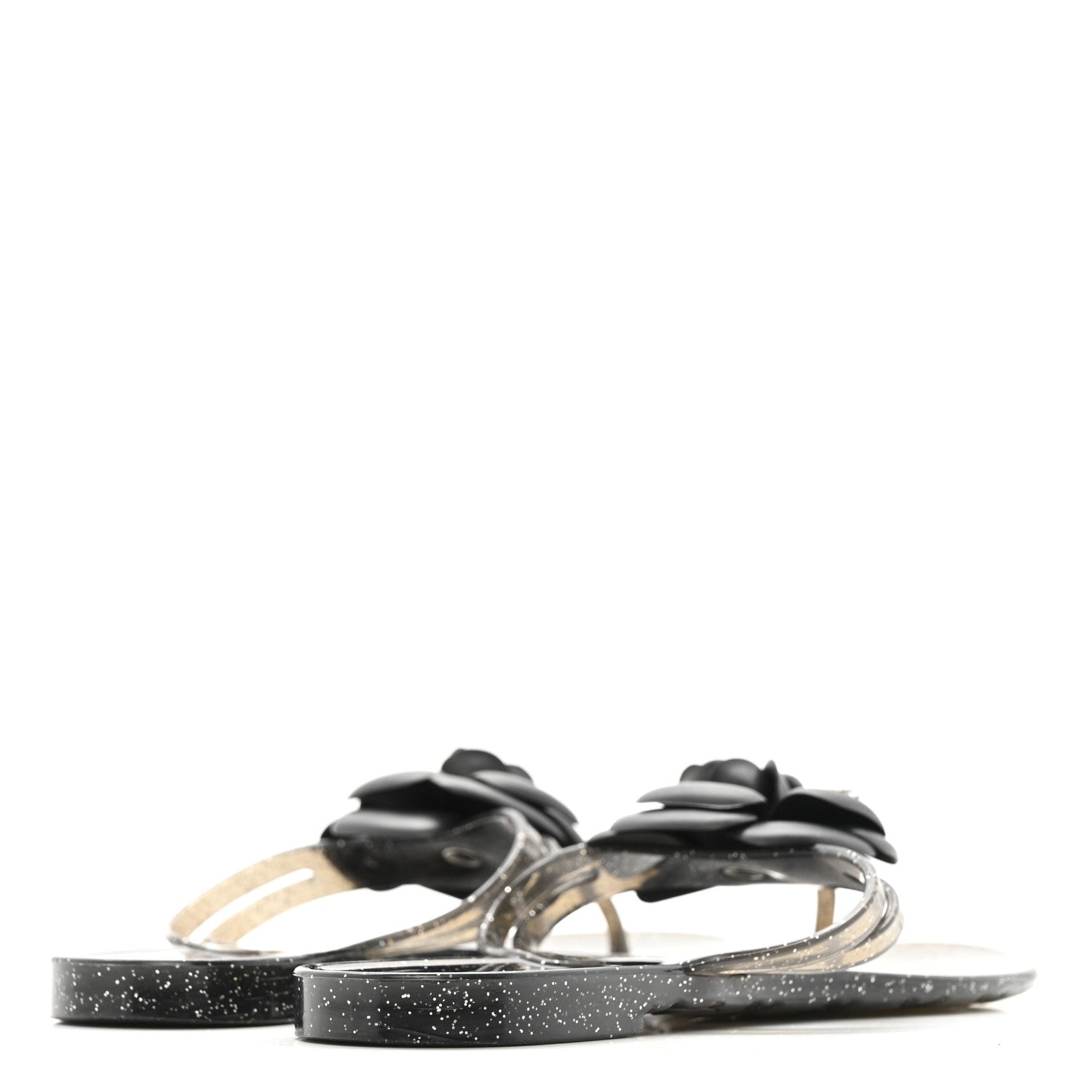 Glitter Jelly Camellia Thong Sandals 37 Black