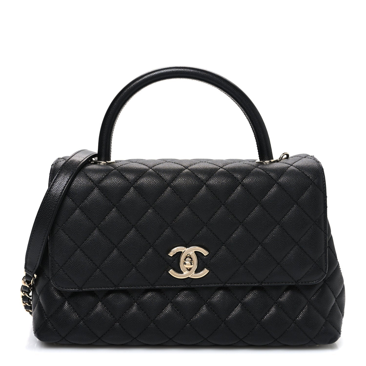 Caviar Quilted Small Coco Handle Flap Black