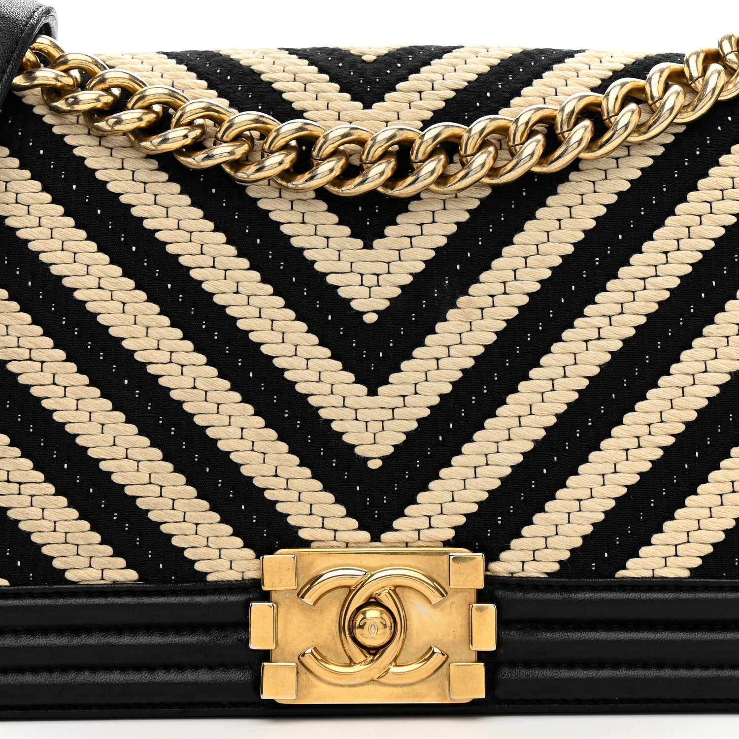 Fabric Chevron Braided Medium Boy Flap Black White