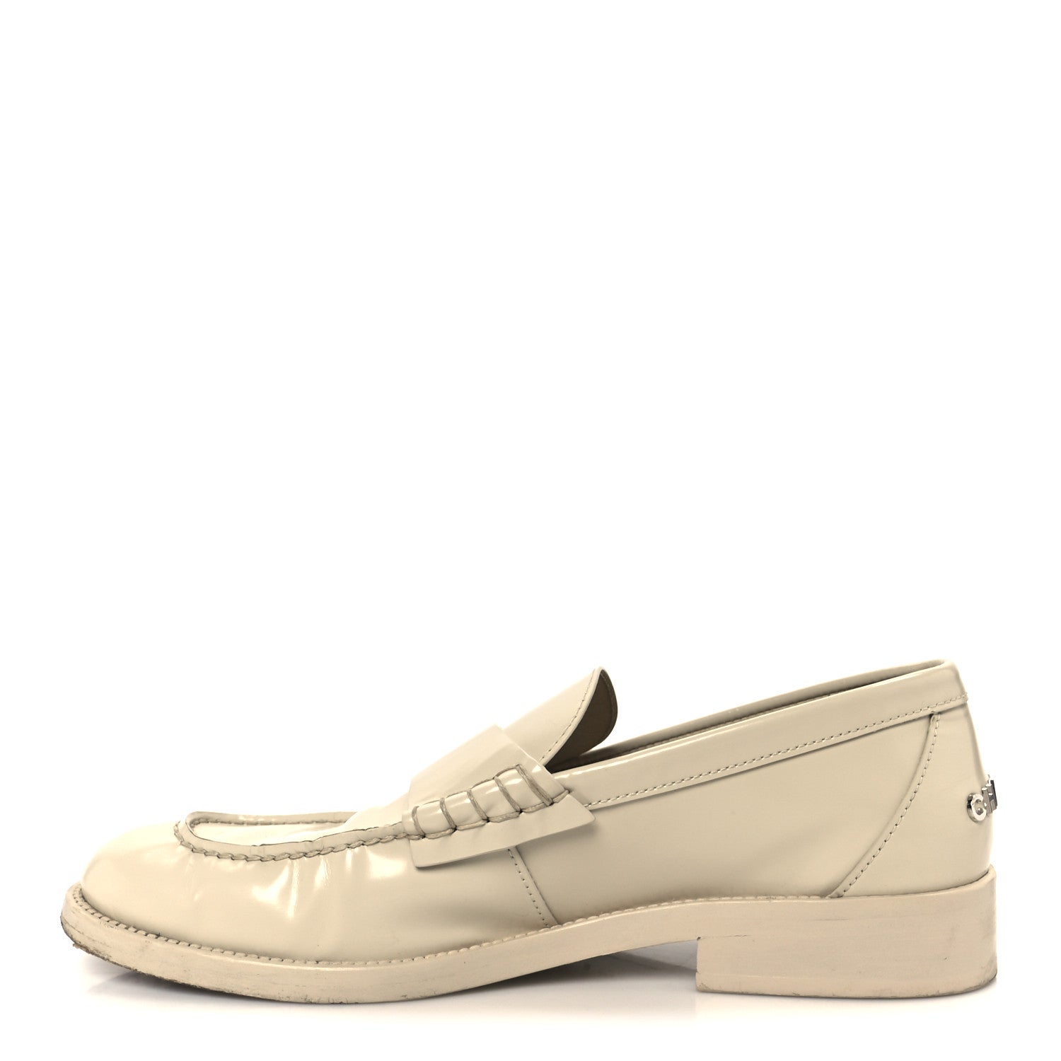 Shiny Calfskin Logo Loafers 38.5 Beige
