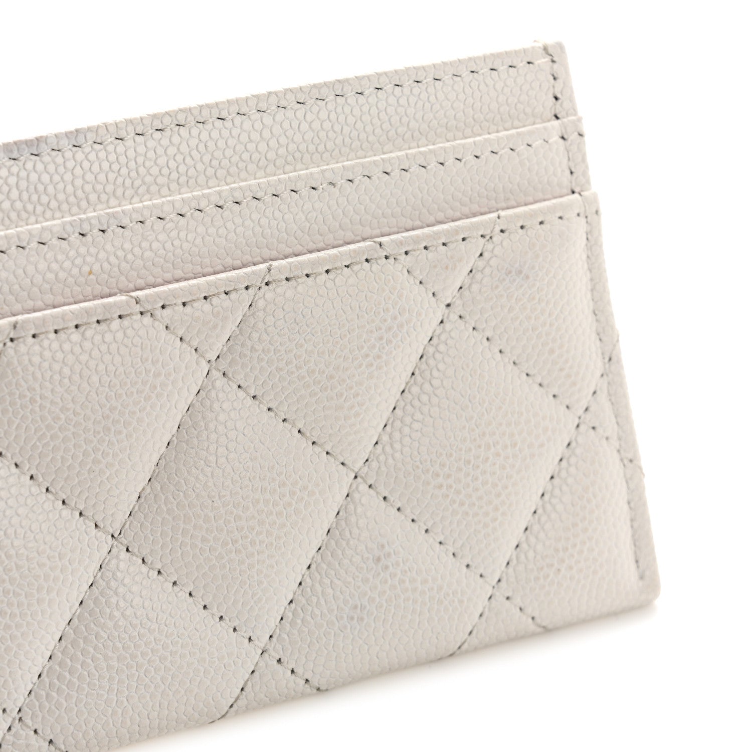 Caviar Quilted Textured CC Card Holder White